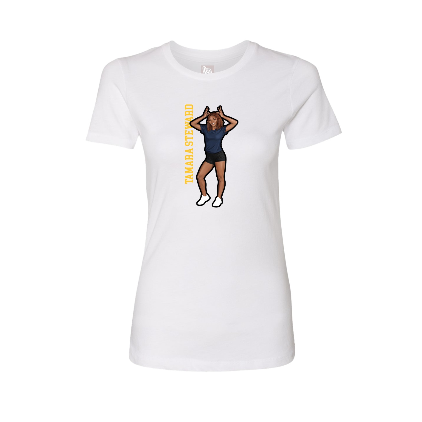 Fitted Women's Tee — Name Vertical in White