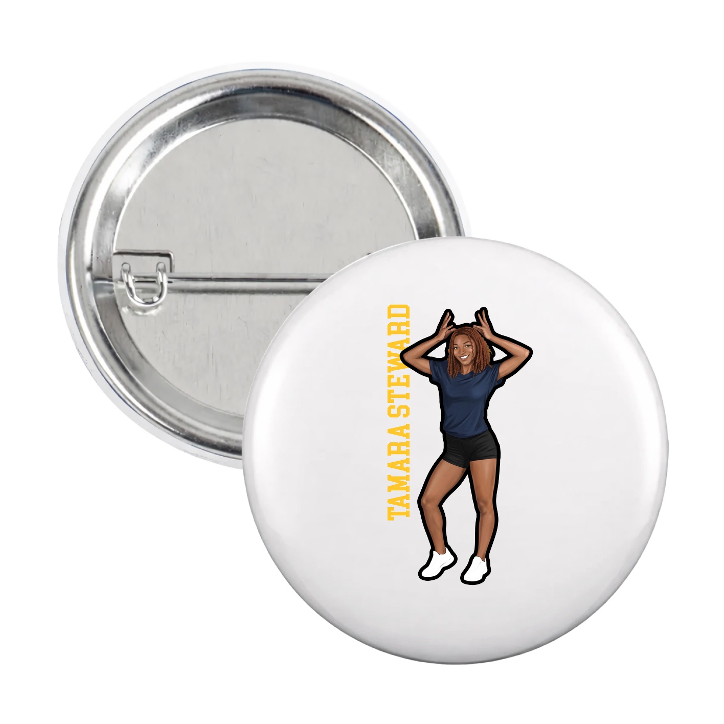 Game Day Button — Name Vertical in White
