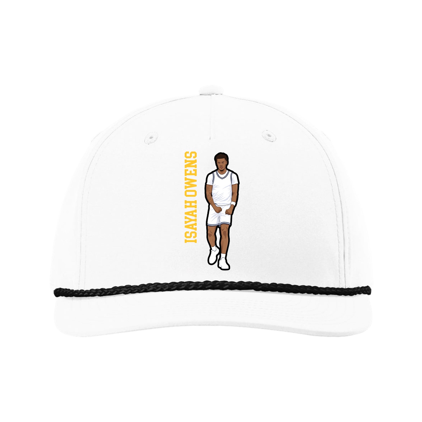 Five-Panel Classic Rope Cap — Name Vertical in White