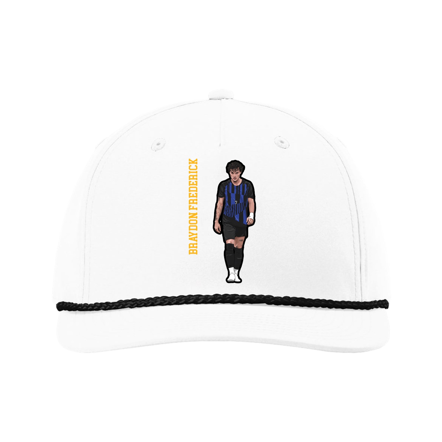 Five-Panel Classic Rope Cap — Name Vertical in White