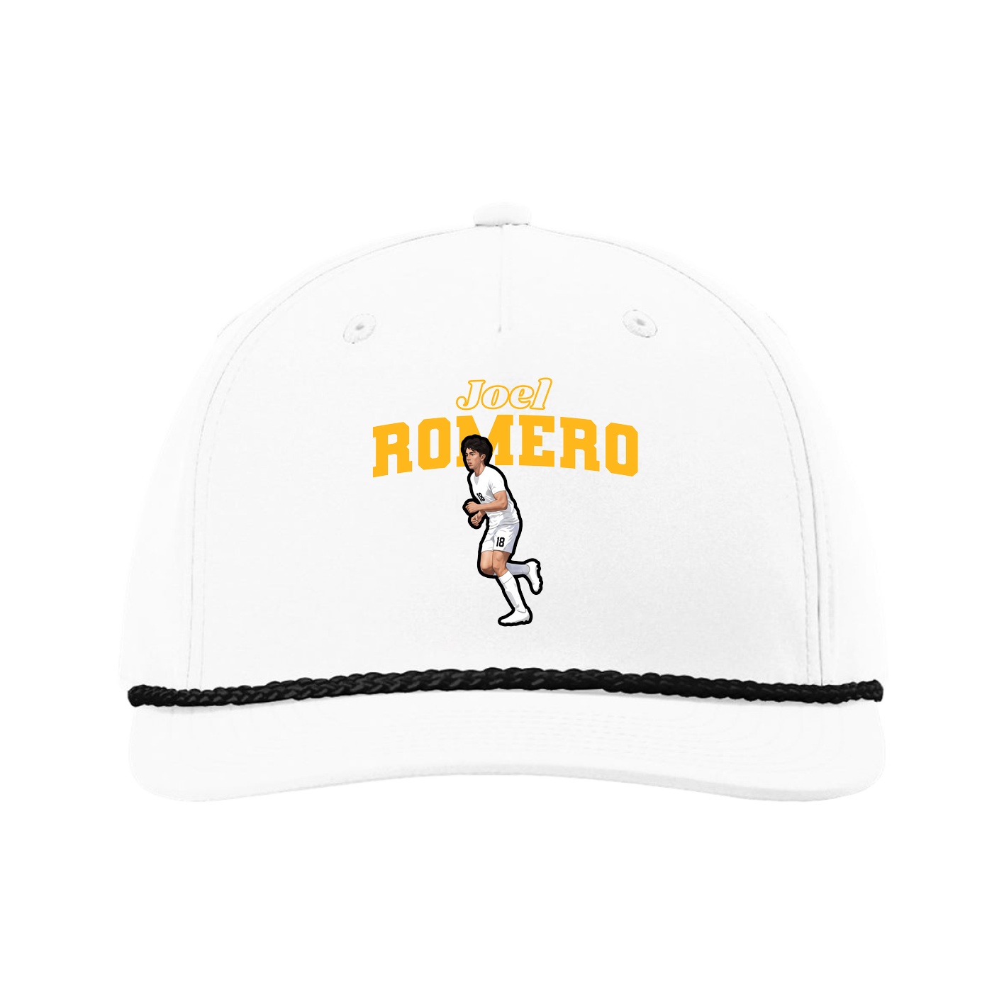 Five-Panel Classic Rope Cap — Name Arch in White