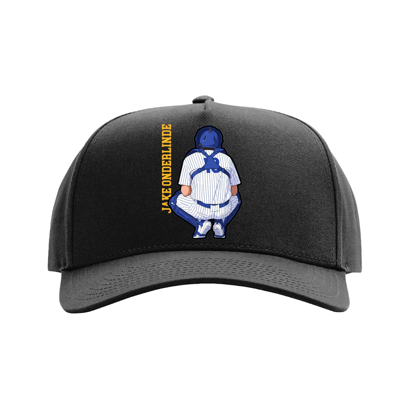 Full Fabric Five-Panel Champ Cap — Name Vertical in Black