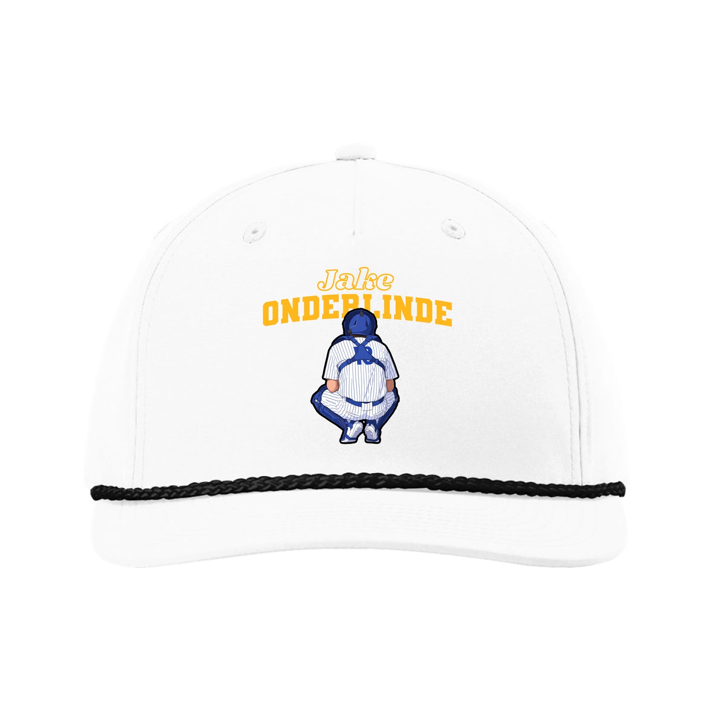 Five-Panel Classic Rope Cap — Name Arch in White