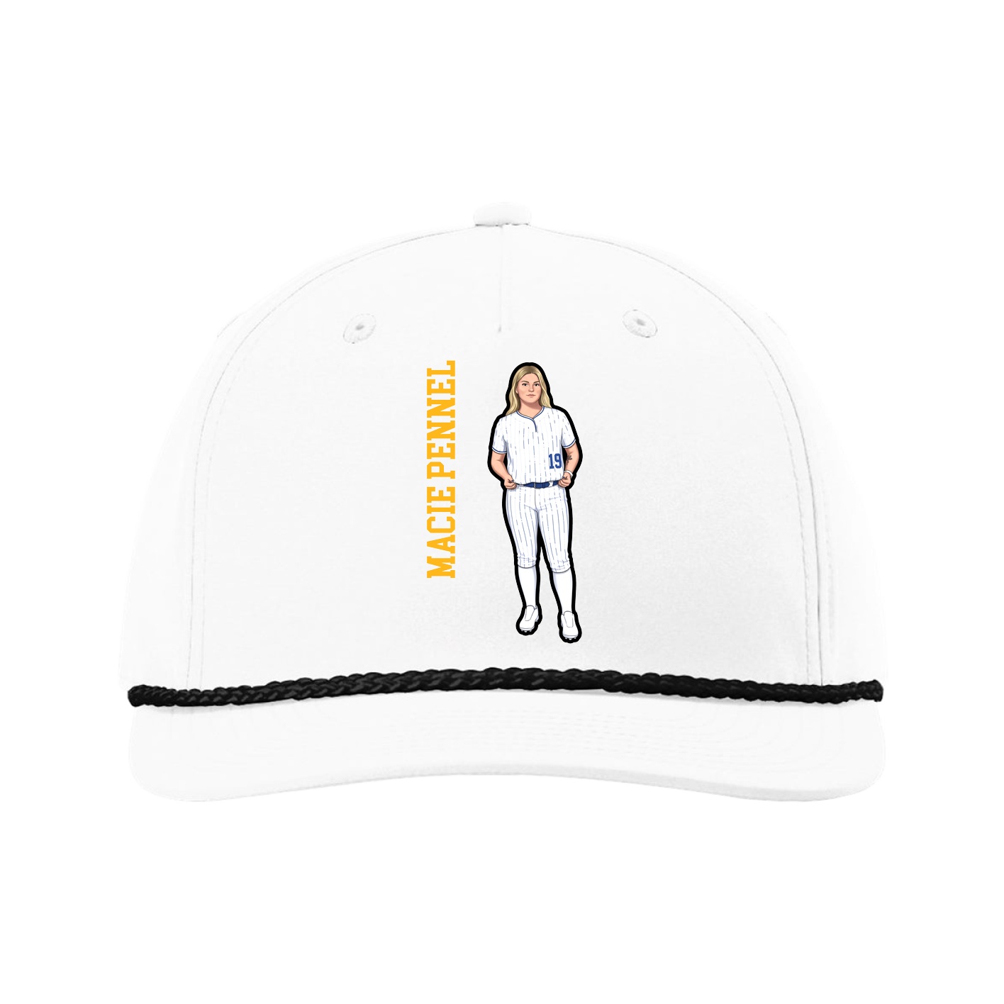 Five-Panel Classic Rope Cap — Name Vertical in White