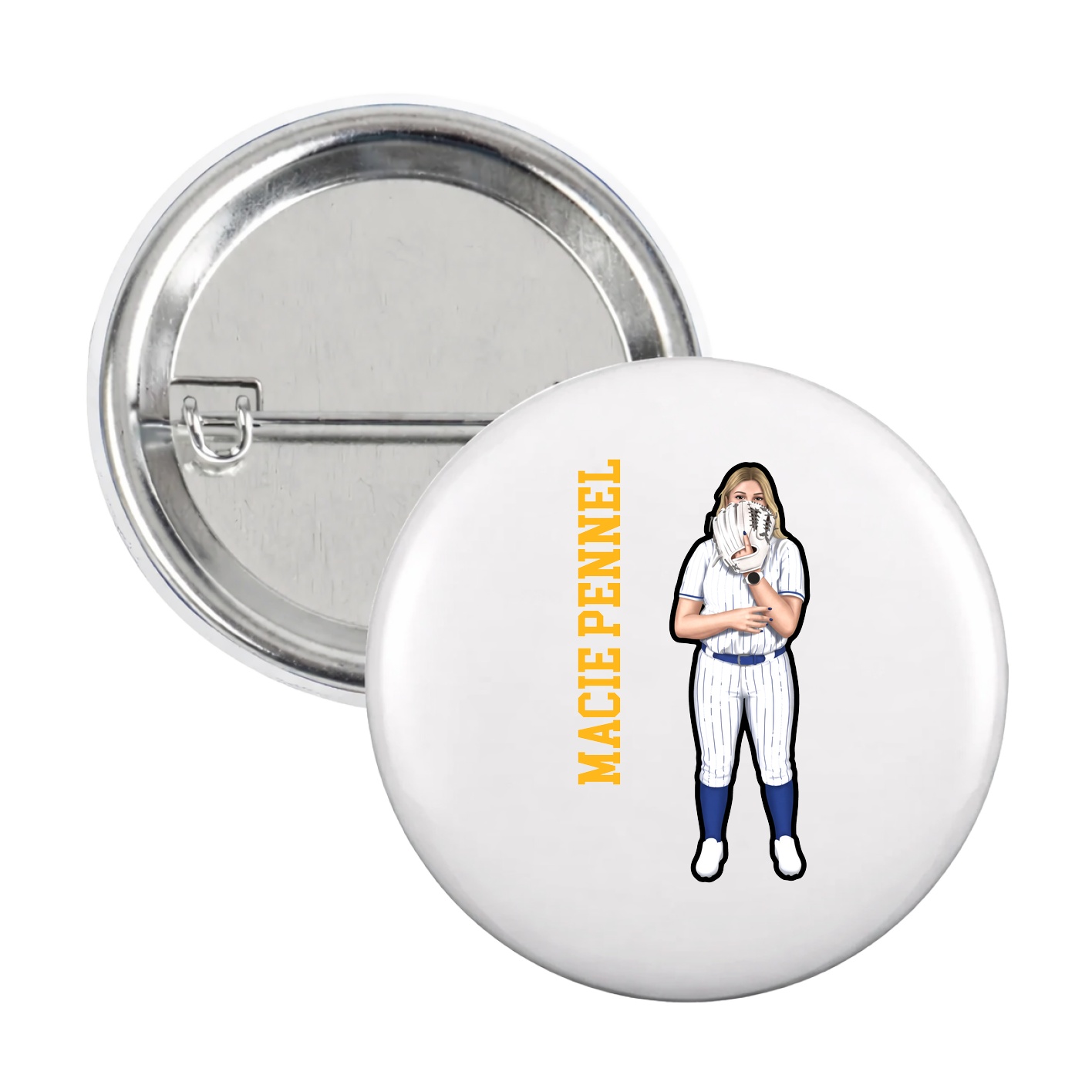 Game Day Button — Name Vertical in White