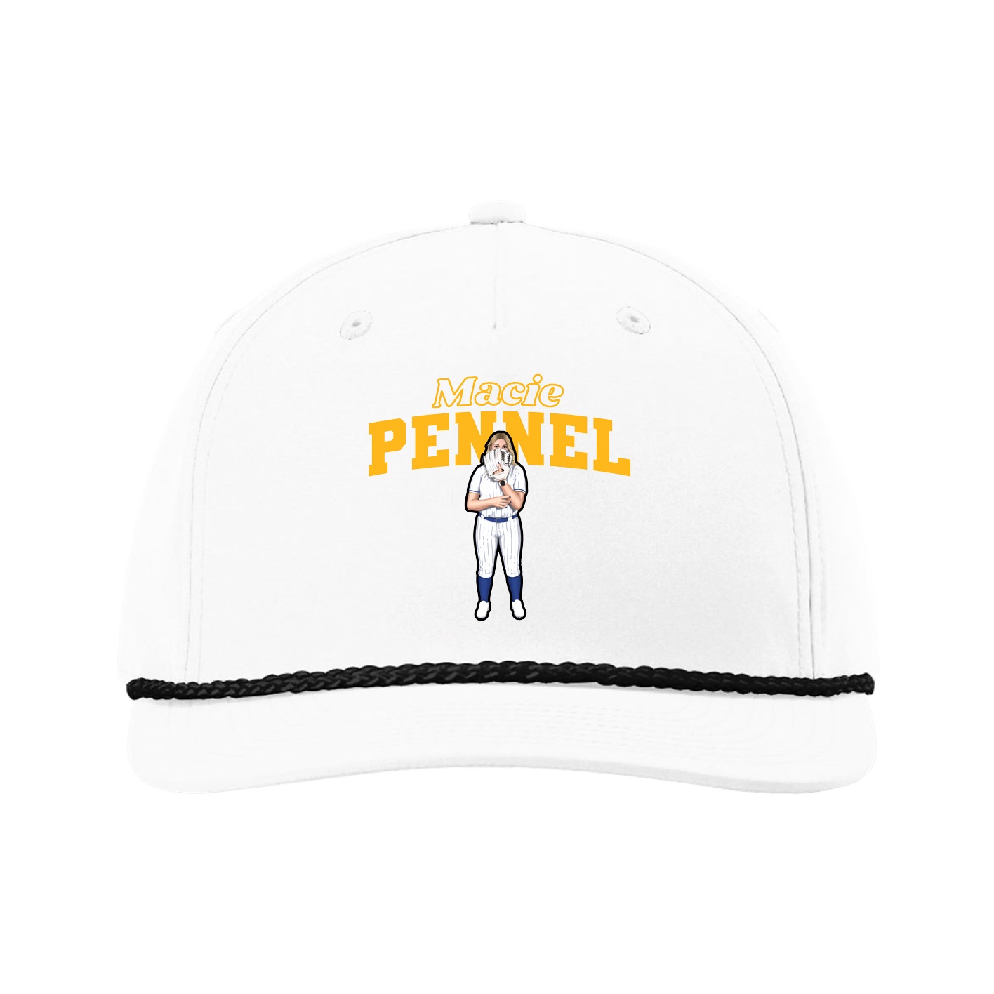 Five-Panel Classic Rope Cap — Name Arch in White