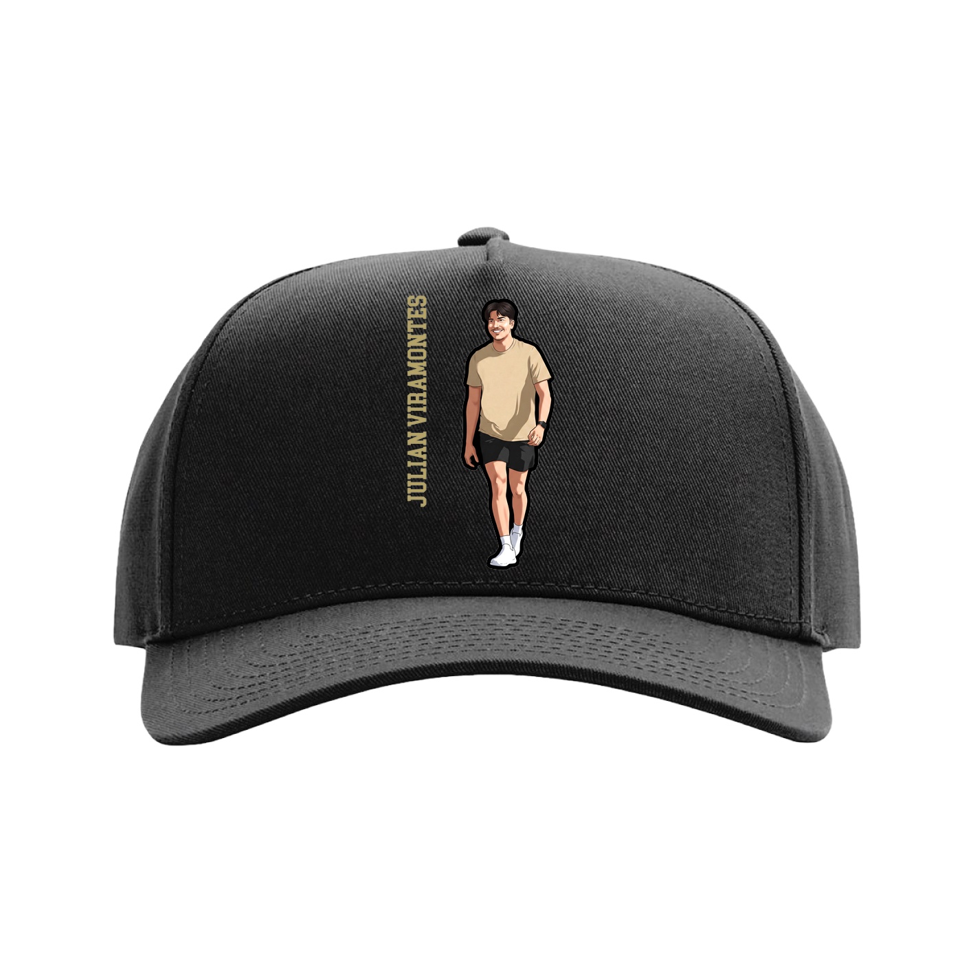 Full Fabric Five-Panel Champ Cap — Name Vertical in Black
