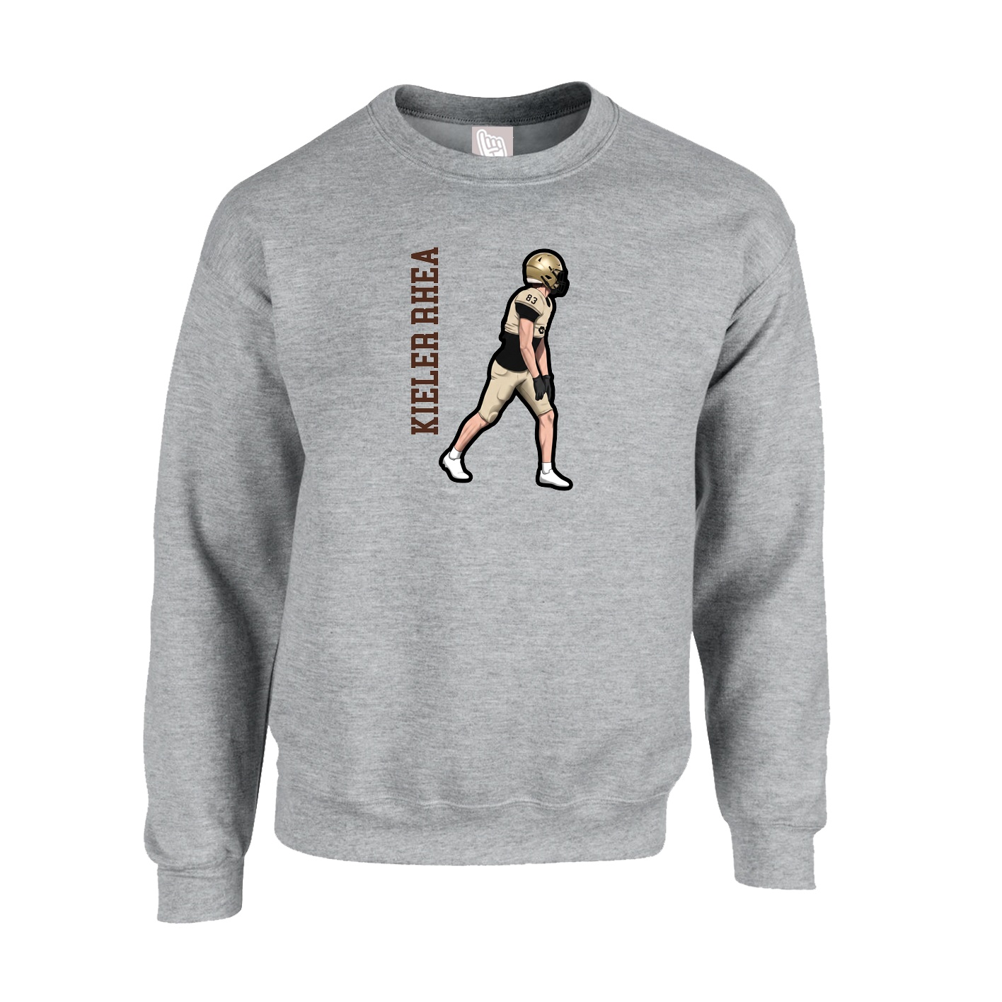 Fleece Crew — Name Vertical in Grey
