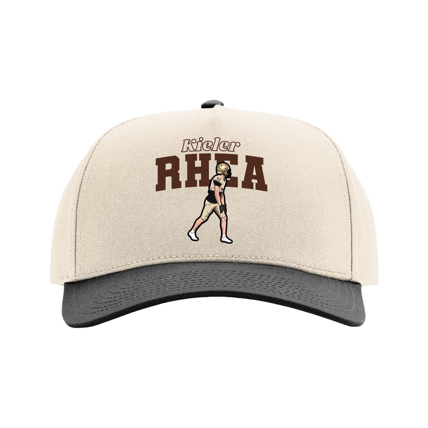 Full Fabric Five-Panel Champ Cap — Name Arch in Cream/Black
