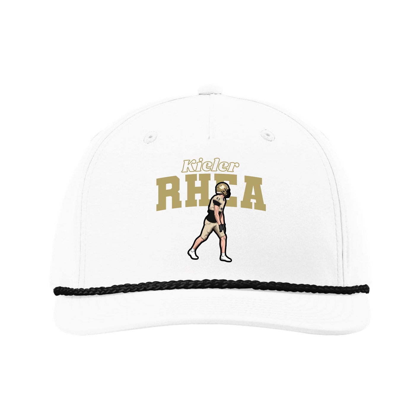 Five-Panel Classic Rope Cap — Name Arch in White