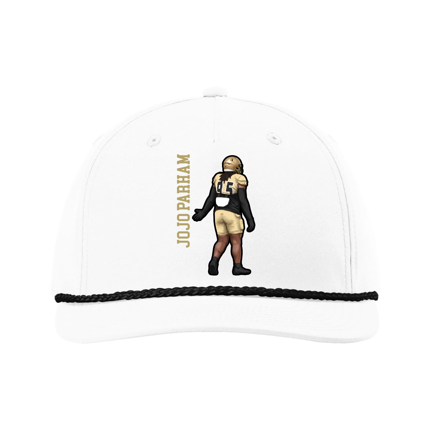 Five-Panel Classic Rope Cap — Name Vertical in White