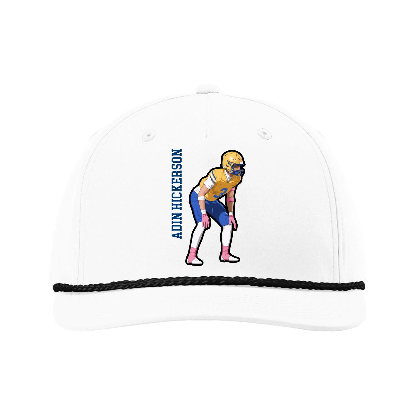 Five-Panel Classic Rope Cap — Name Vertical in White