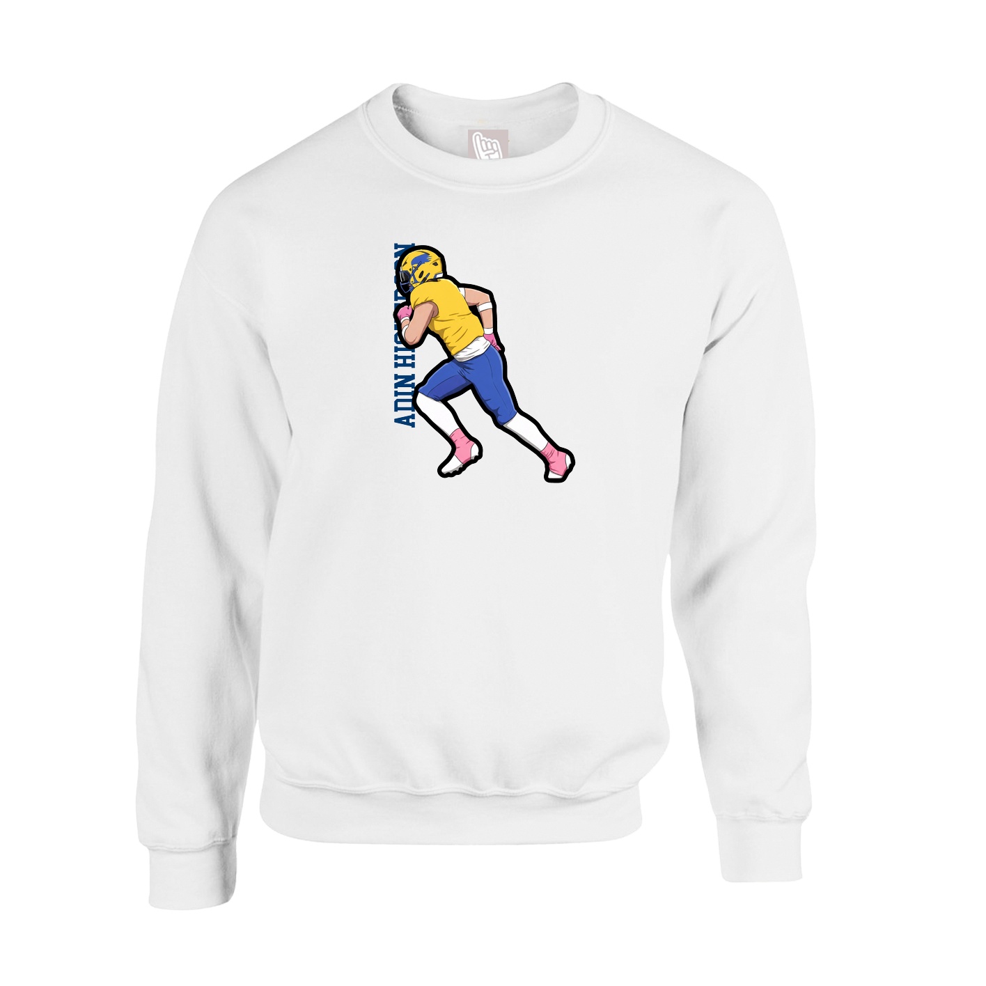 Fleece Crew — Name Vertical in White