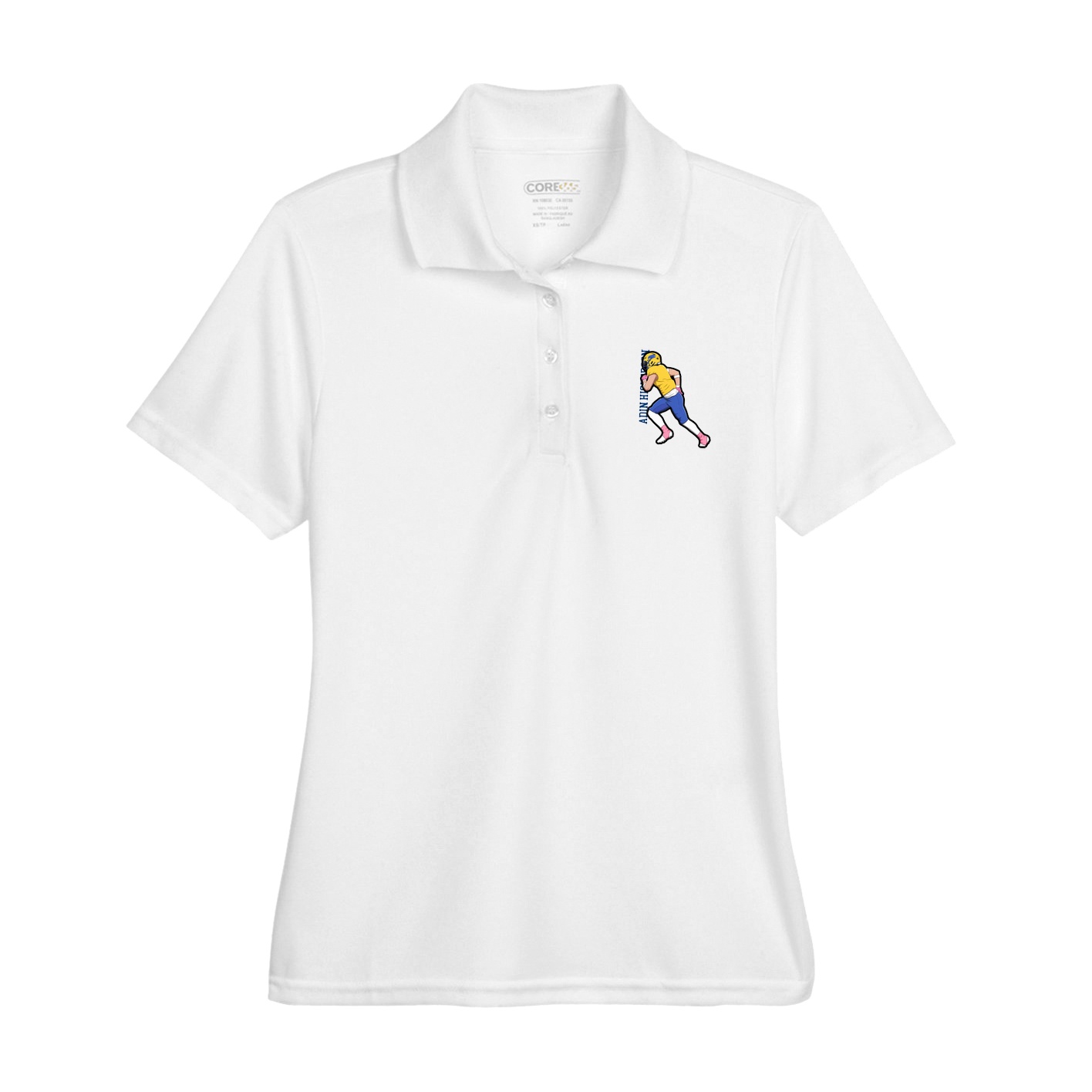 Womens Performance Polo — Name Vertical in White