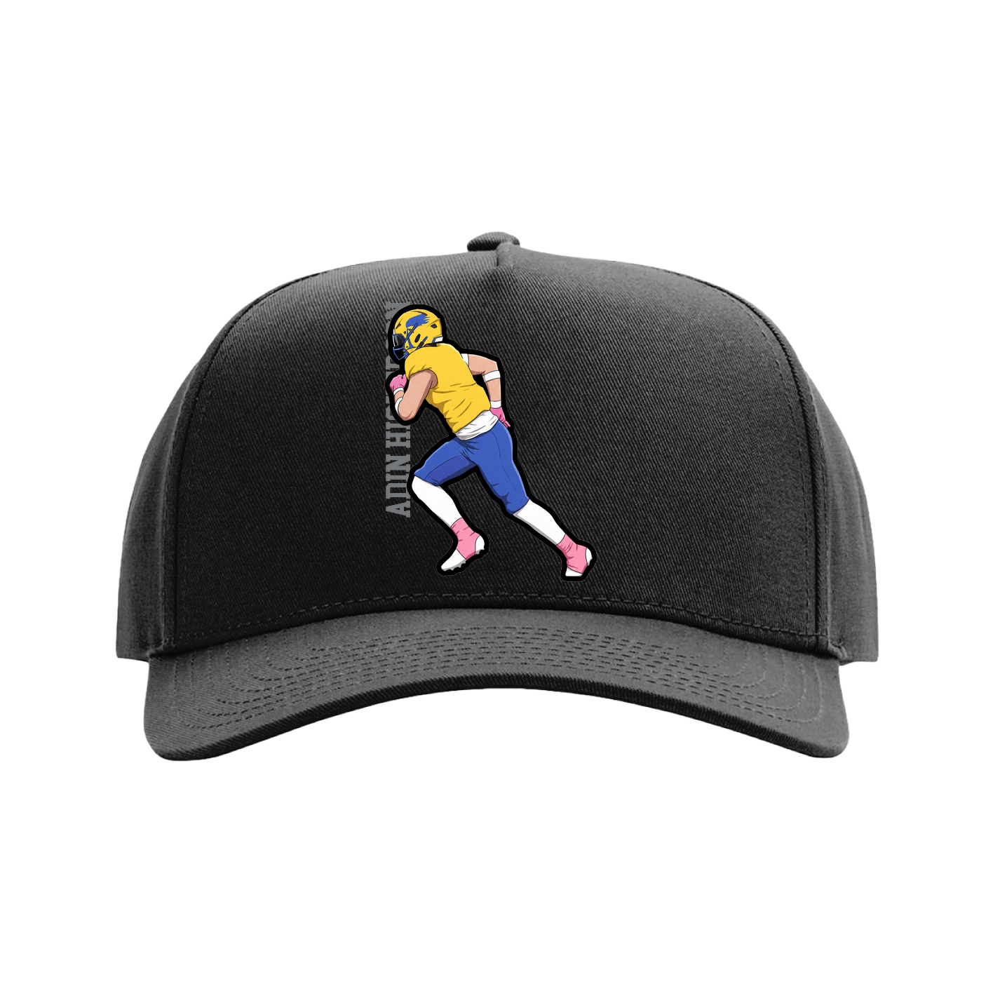 Full Fabric Five-Panel Champ Cap — Name Vertical in Black