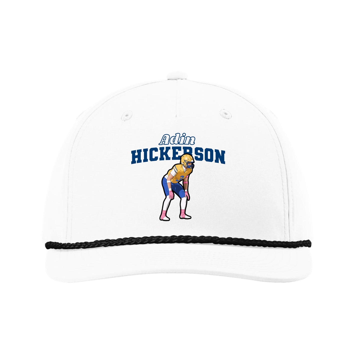 Five-Panel Classic Rope Cap — Name Arch in White