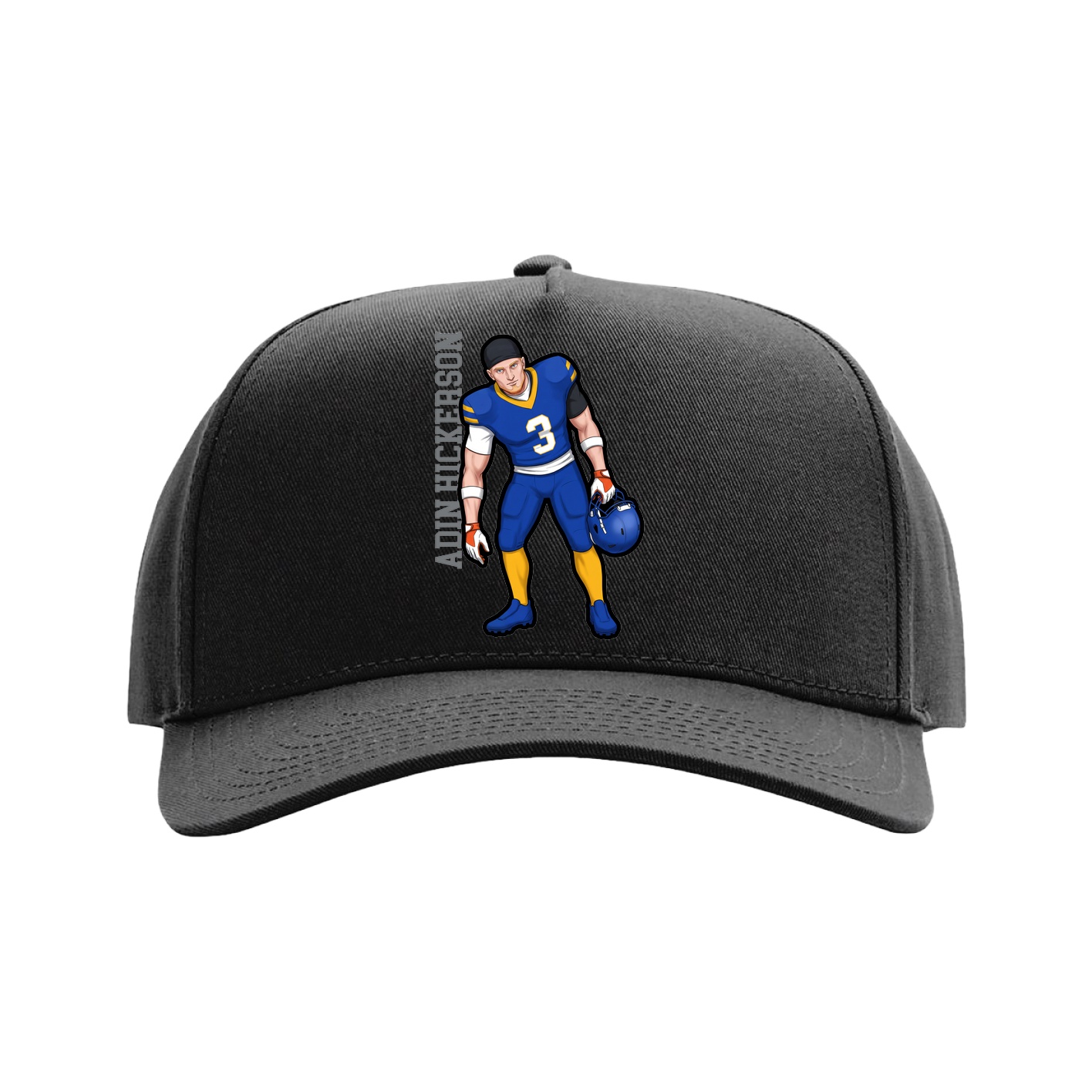 Full Fabric Five-Panel Champ Cap — Name Vertical in Black