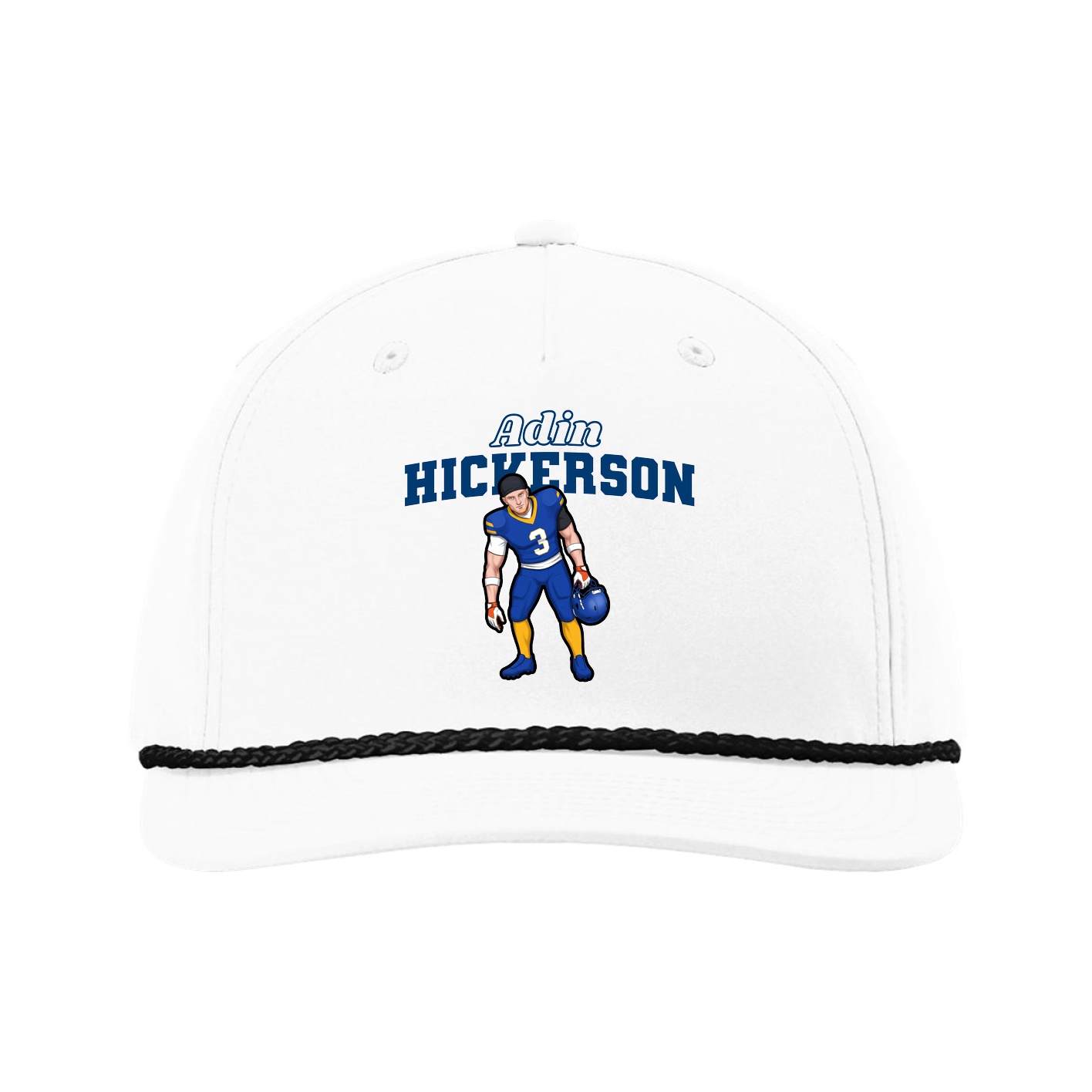 Five-Panel Classic Rope Cap — Name Arch in White
