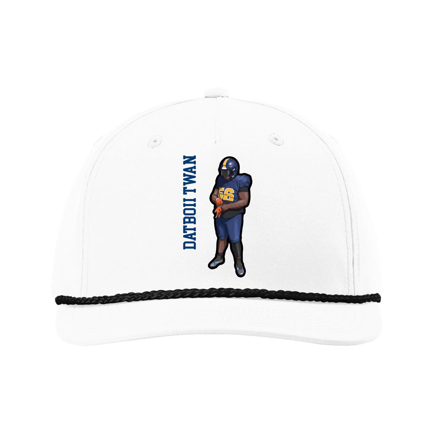 Five-Panel Classic Rope Cap — Name Vertical in White