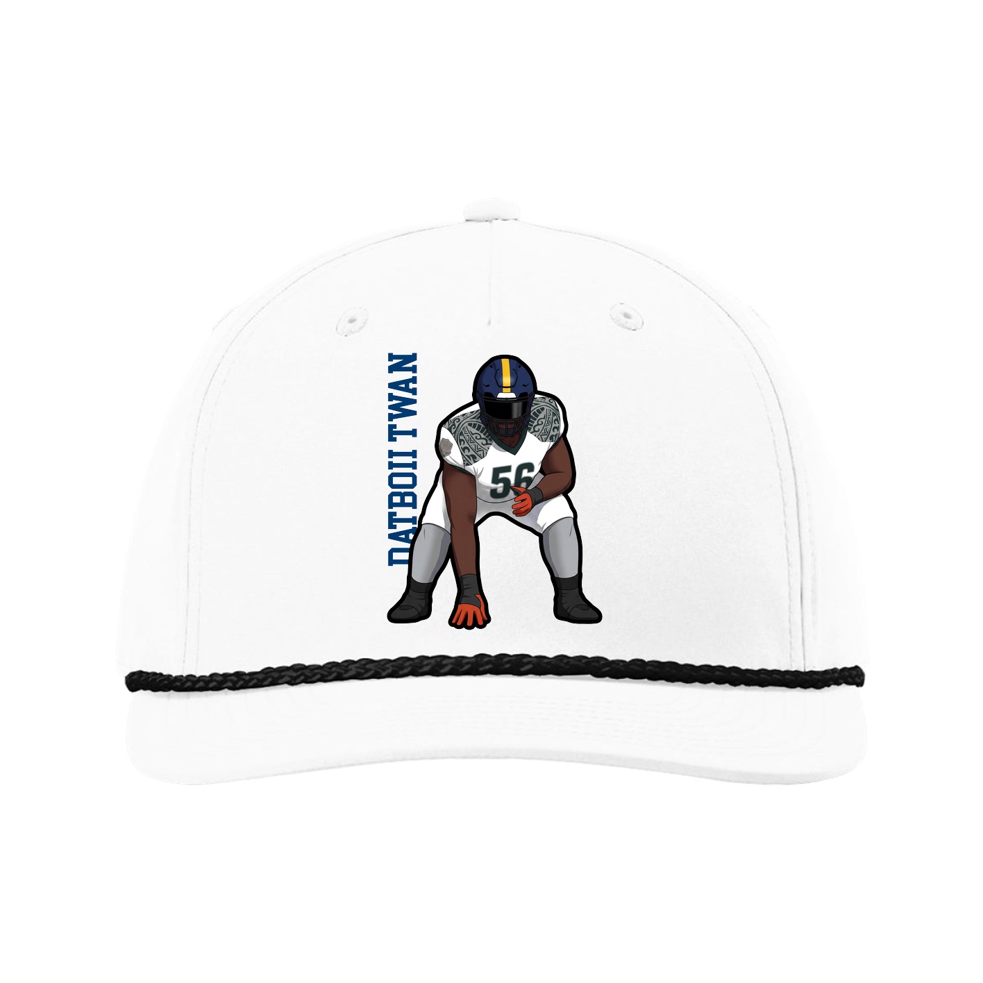 Five-Panel Classic Rope Cap — Name Vertical in White