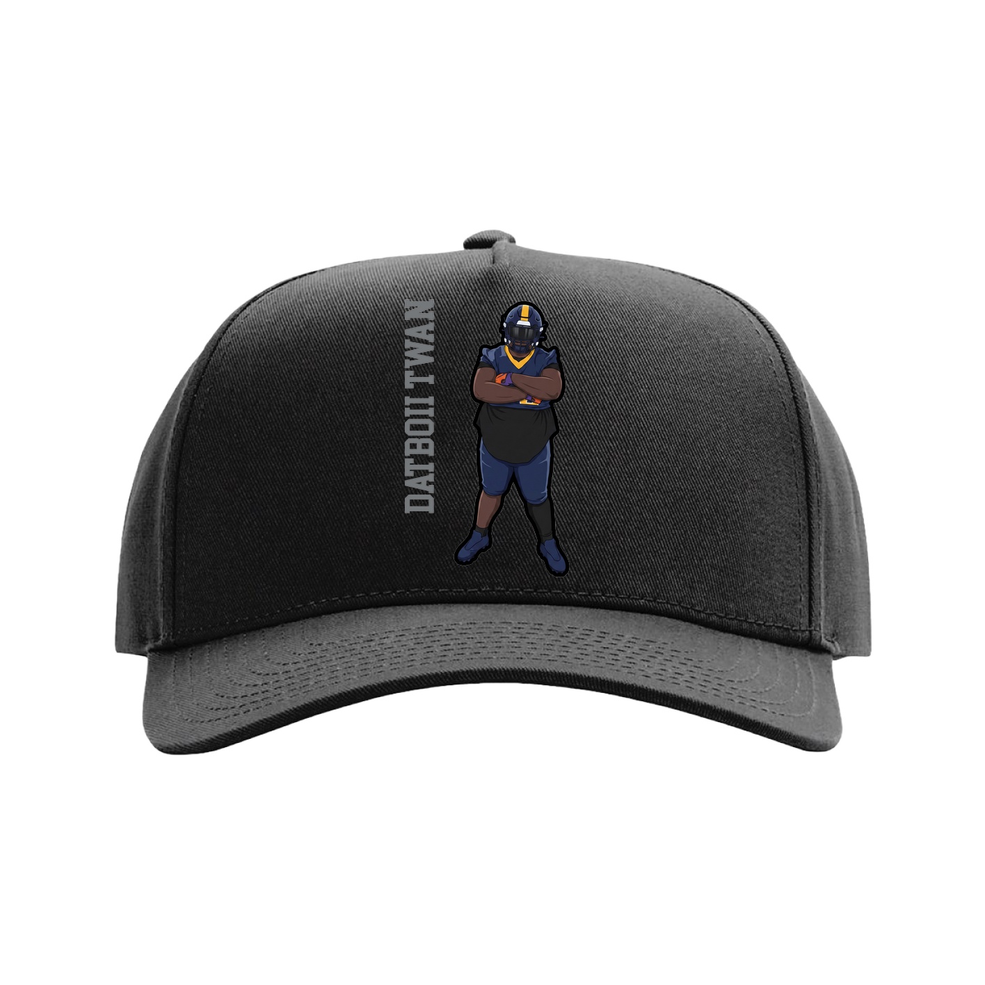 Full Fabric Five-Panel Champ Cap — Name Vertical in Black