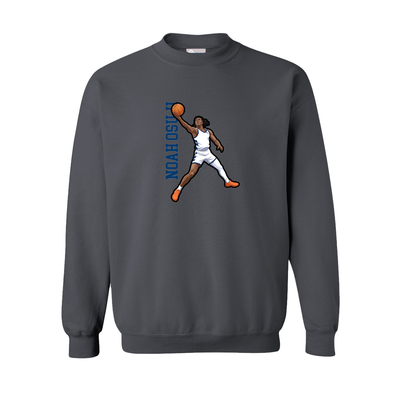 Fleece Crew — Name Vertical in Grey