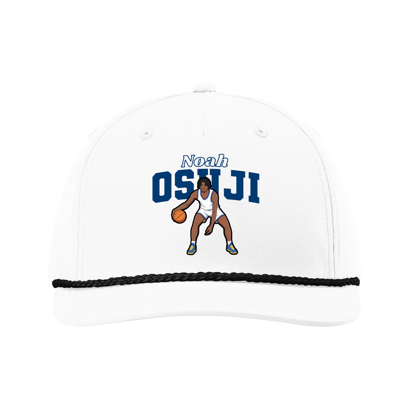 Five-Panel Classic Rope Cap — Name Arch in White