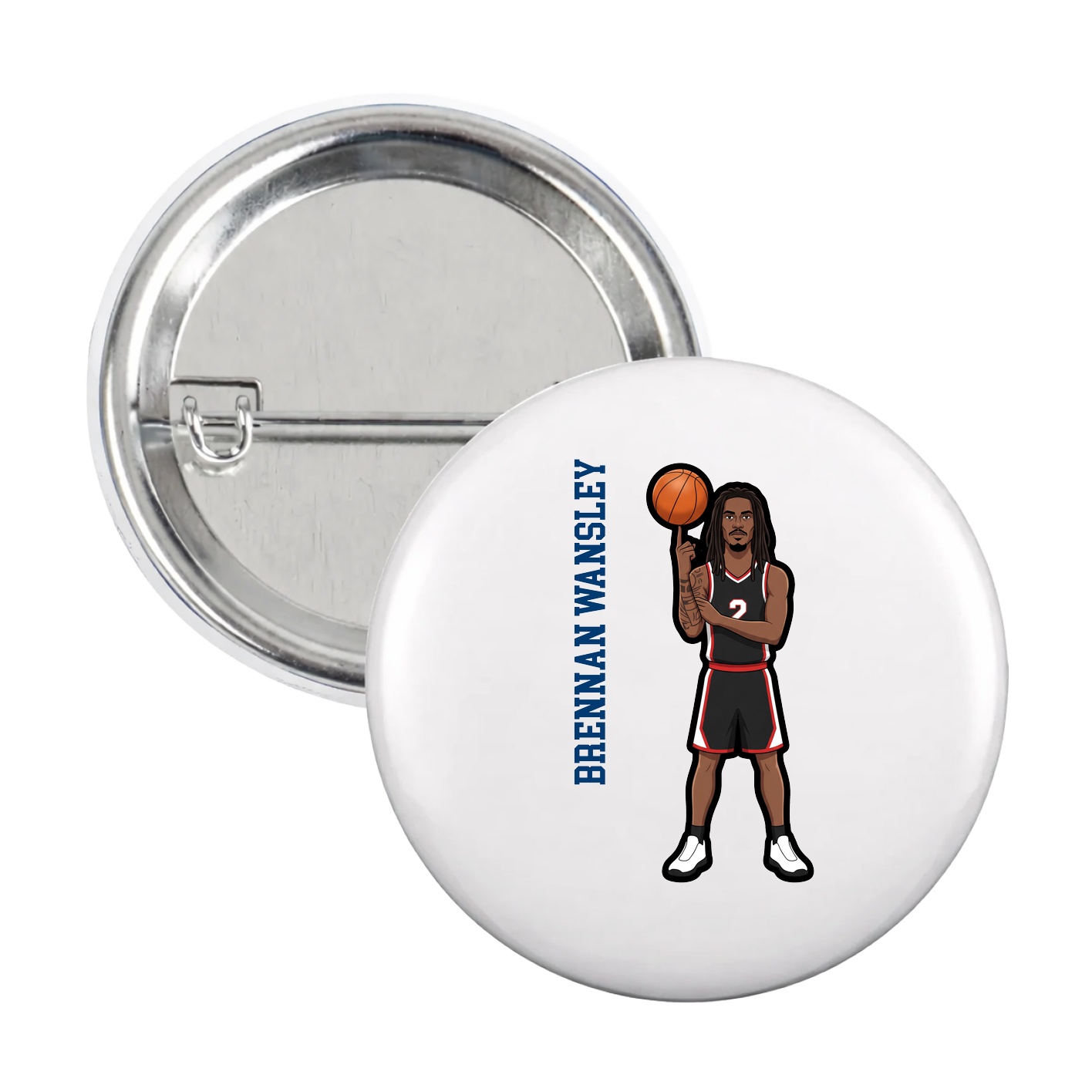 Game Day Button — Name Vertical in White