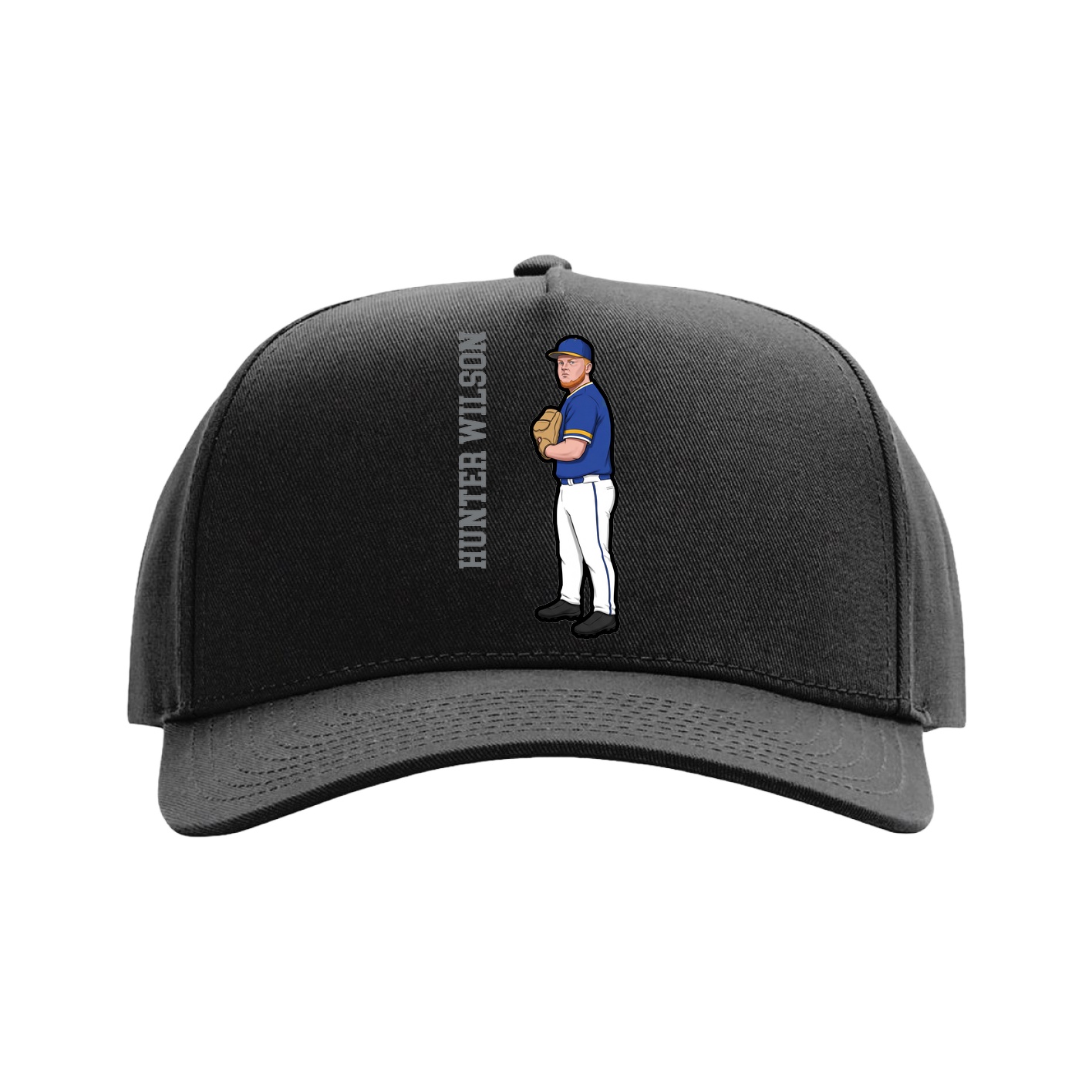 Full Fabric Five-Panel Champ Cap — Name Vertical in Black
