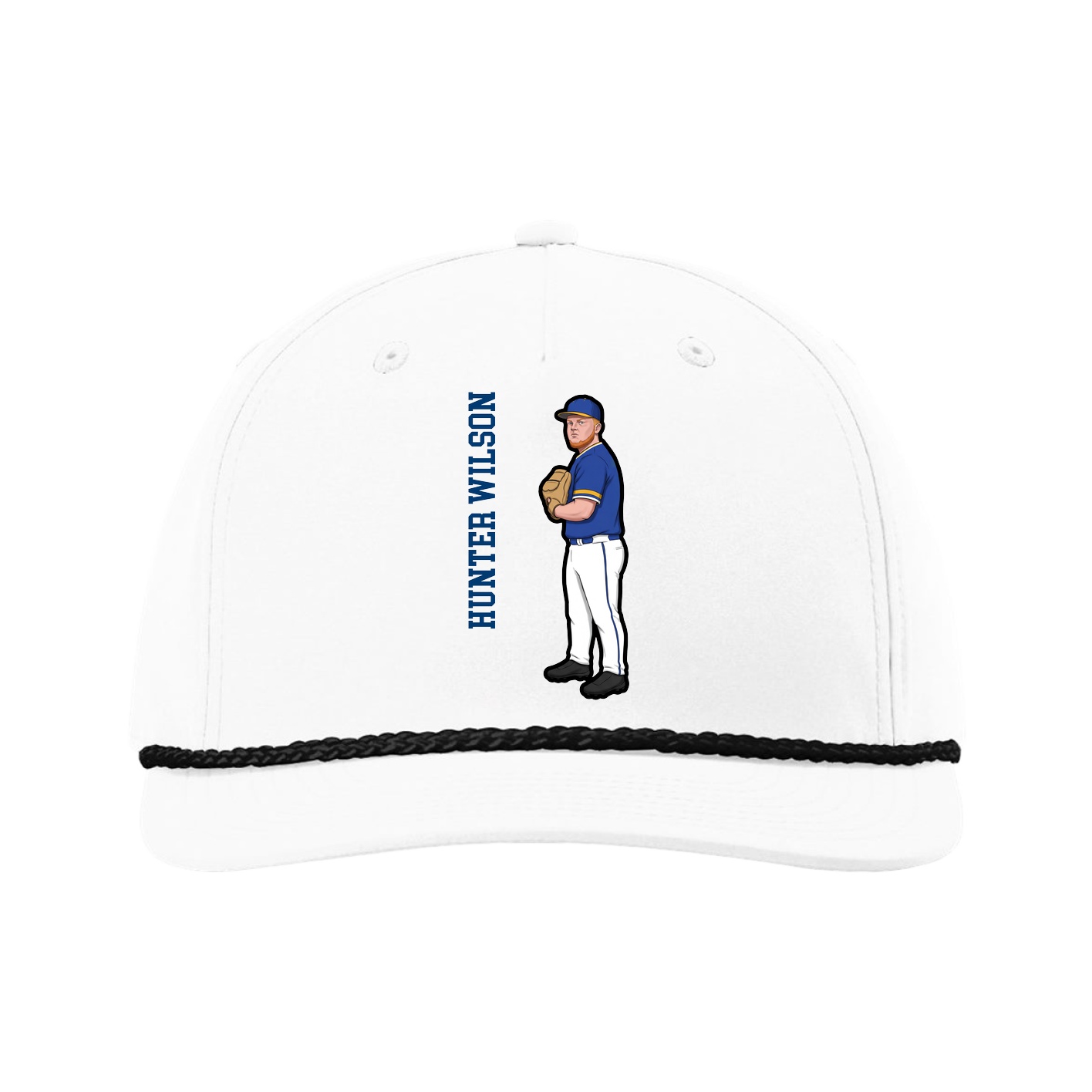 Five-Panel Classic Rope Cap — Name Vertical in White