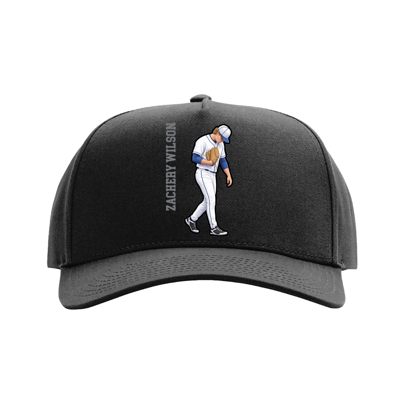 Full Fabric Five-Panel Champ Cap — Name Vertical in Black