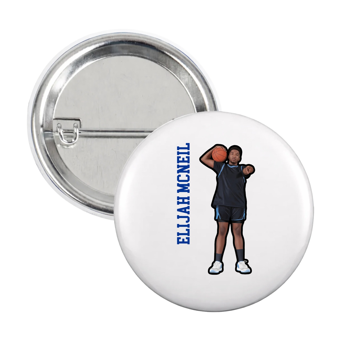 Game Day Button — Name Vertical in White