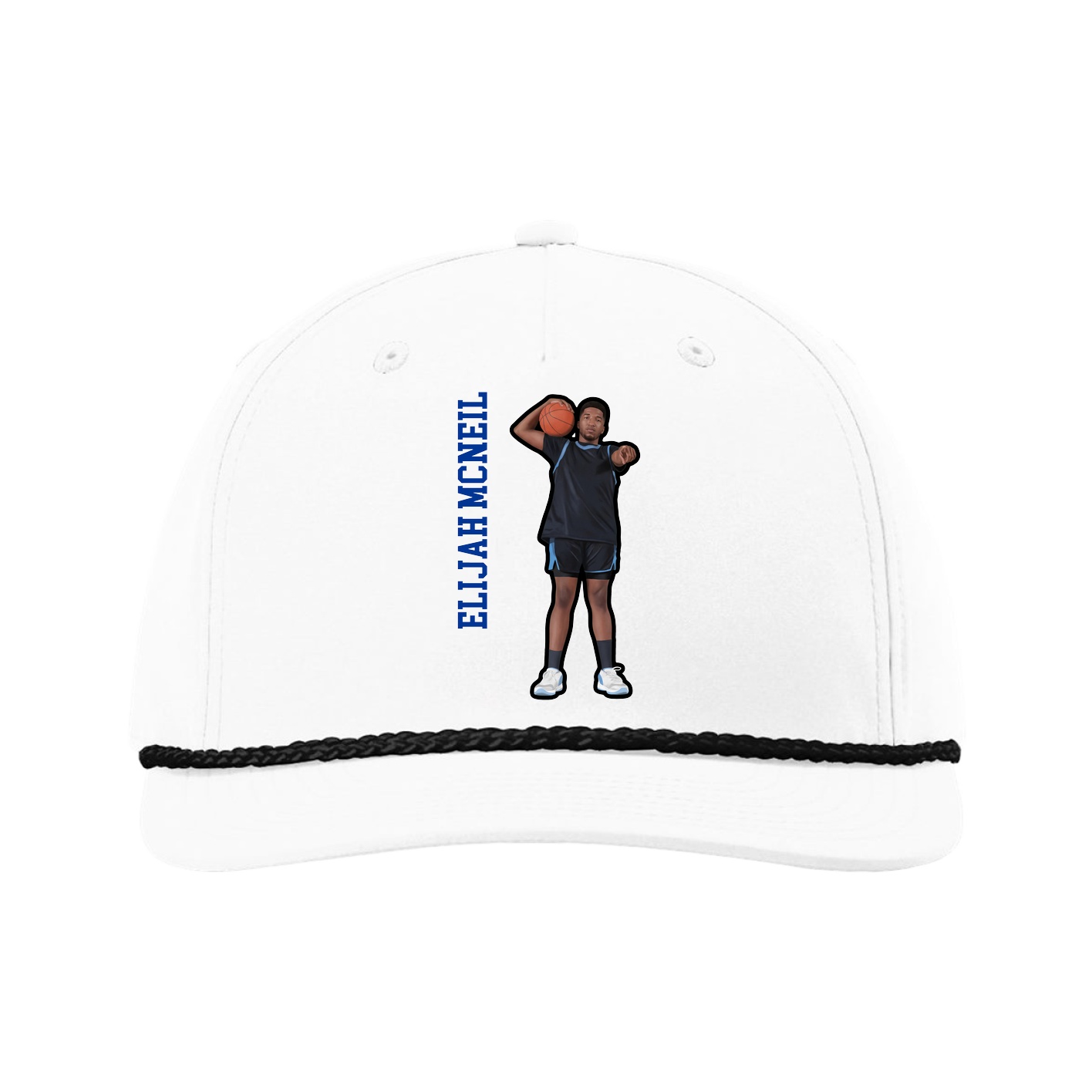 Five-Panel Classic Rope Cap — Name Vertical in White