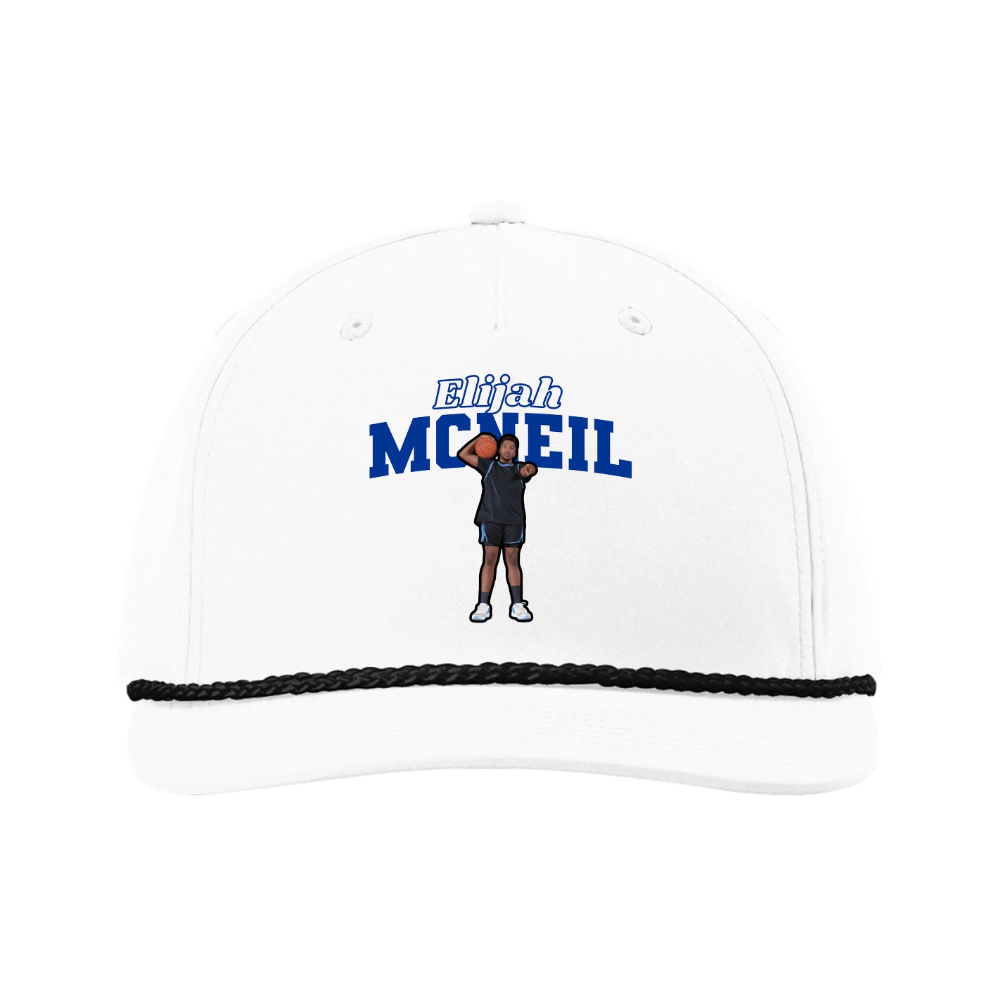 Five-Panel Classic Rope Cap — Name Arch in White