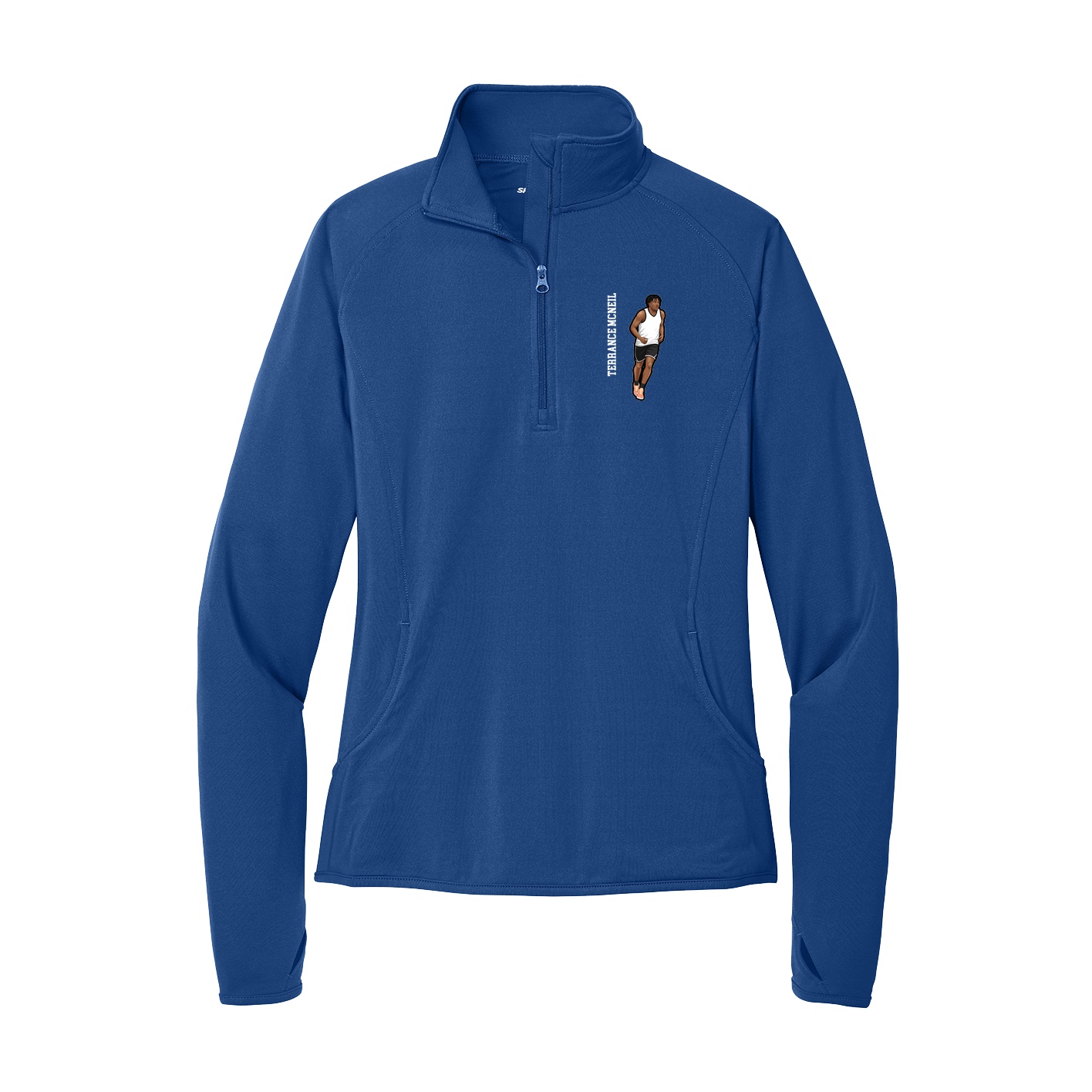 Women's Q-Zip Pullover — Name Vertical in Royal