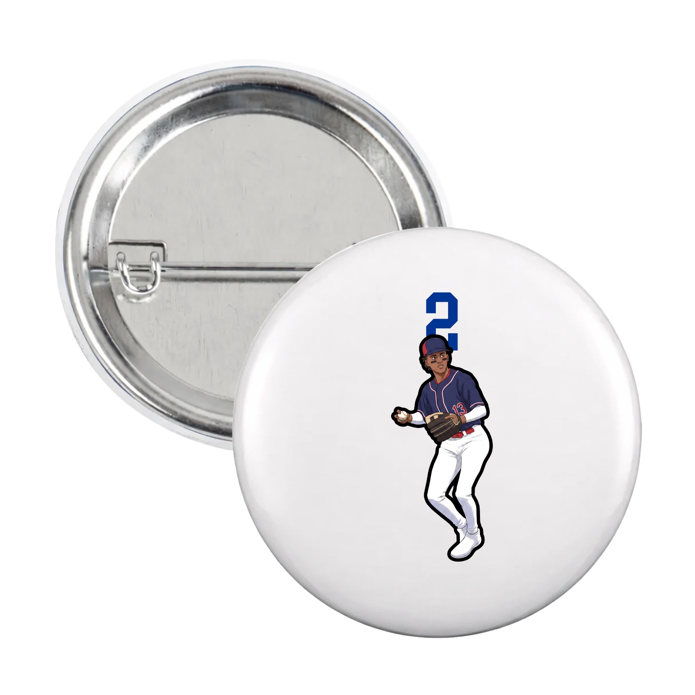 Game Day Button — Number Top in White