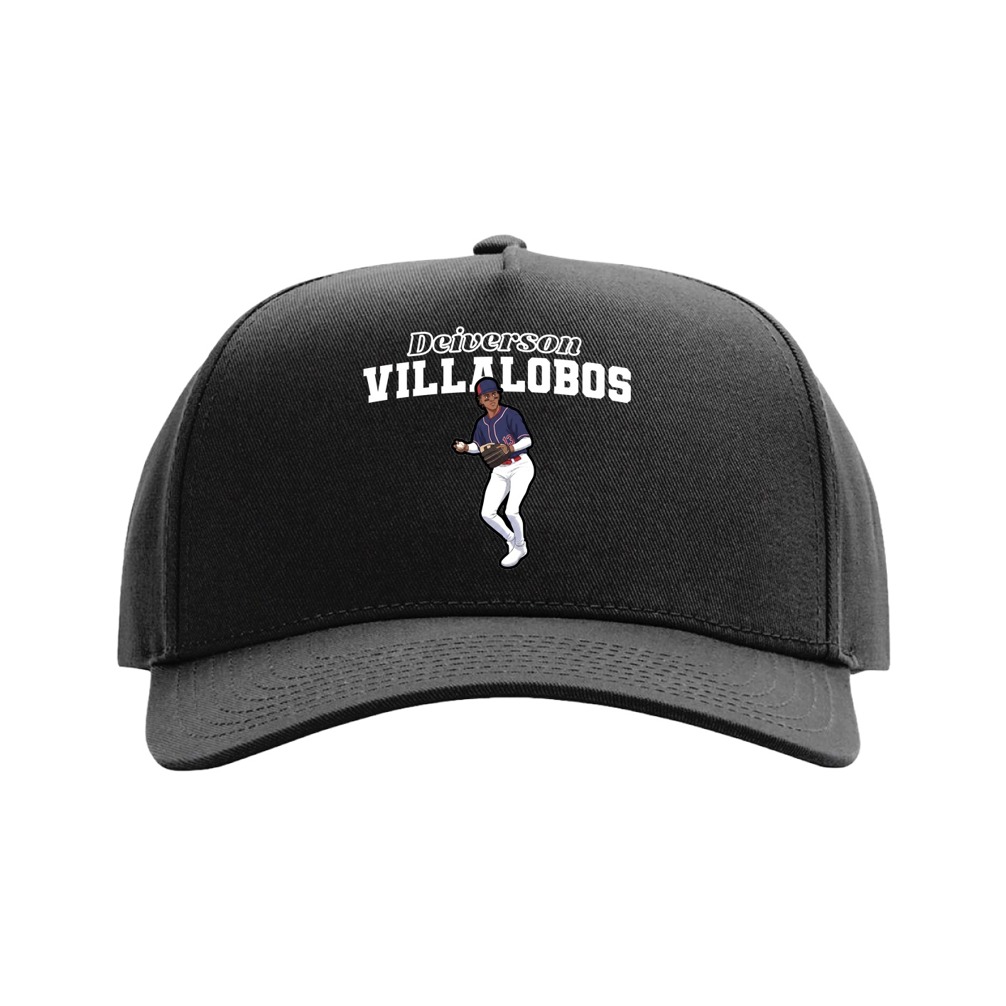Full Fabric Five-Panel Champ Cap — Name Arch in Black
