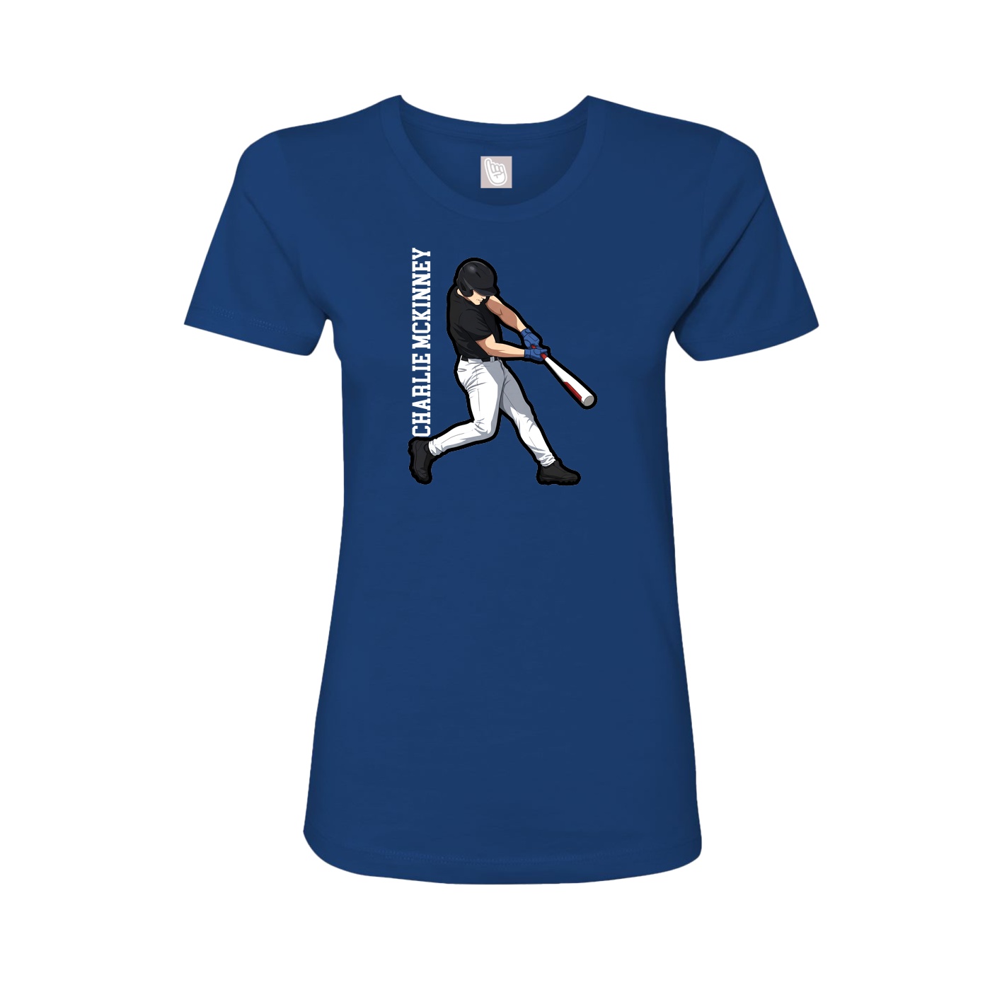 Fitted Women's Tee — Name Vertical in Royal