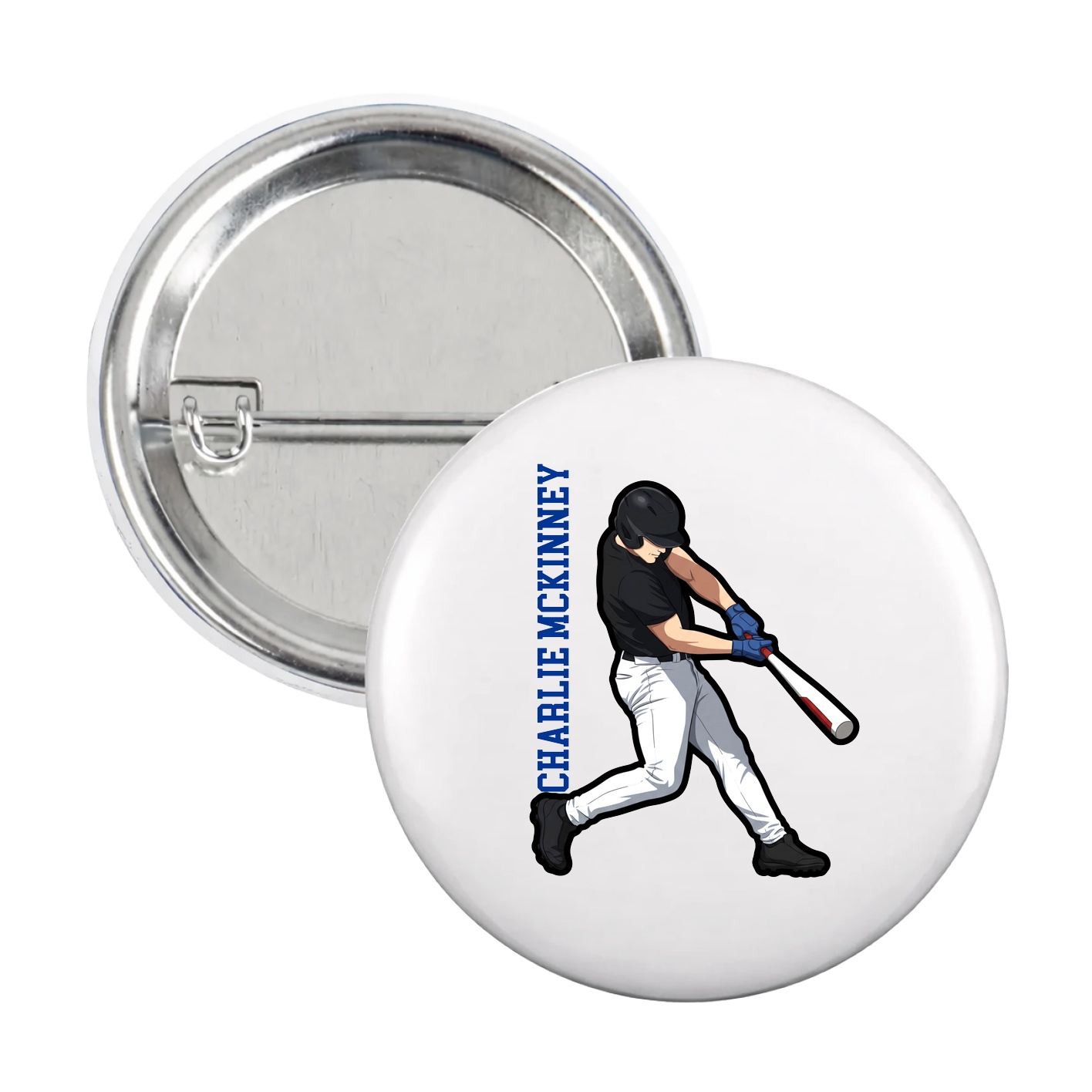 Game Day Button — Name Vertical in White