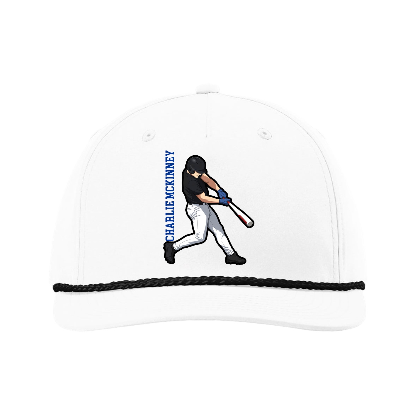 Five-Panel Classic Rope Cap — Name Vertical in White