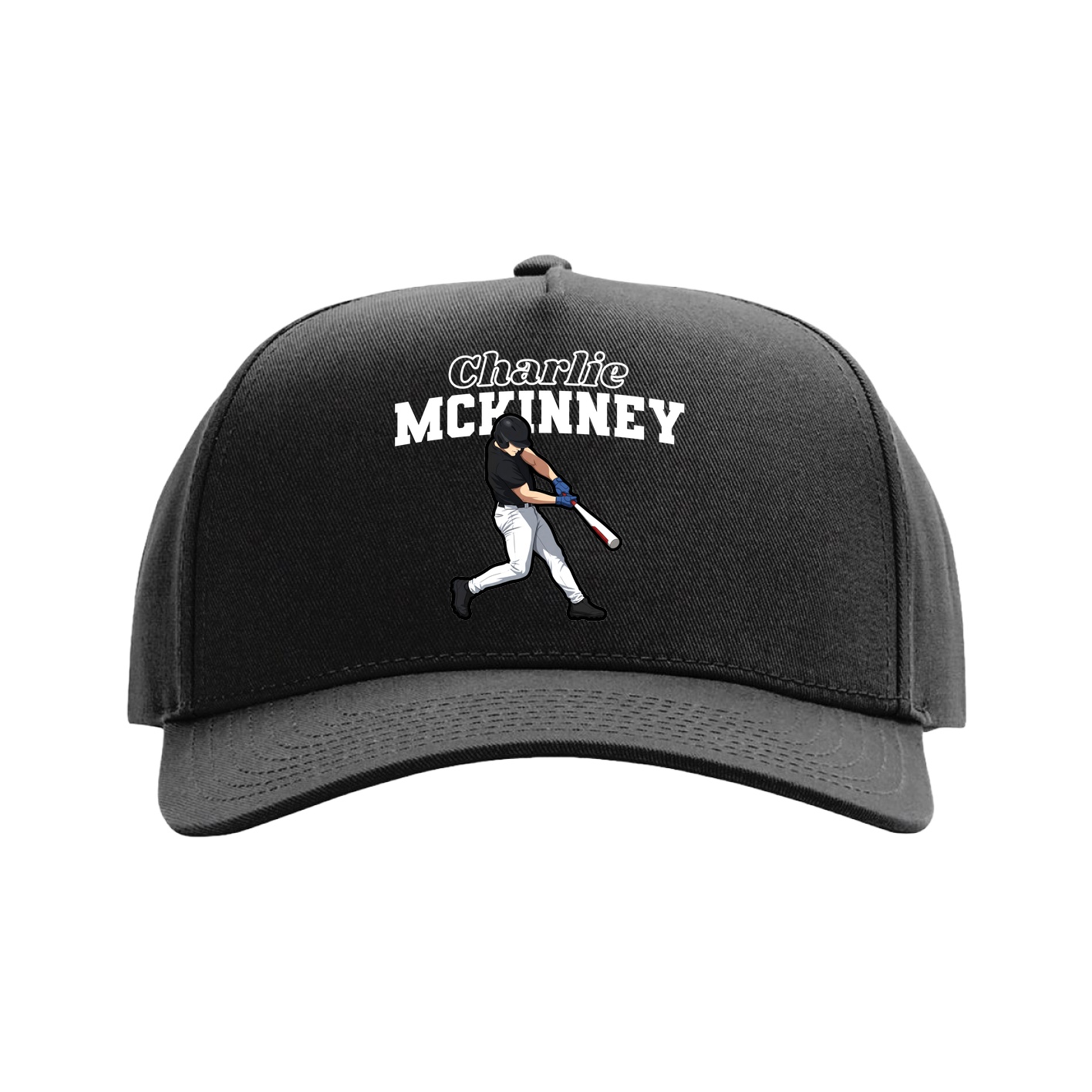 Full Fabric Five-Panel Champ Cap — Name Arch in Black