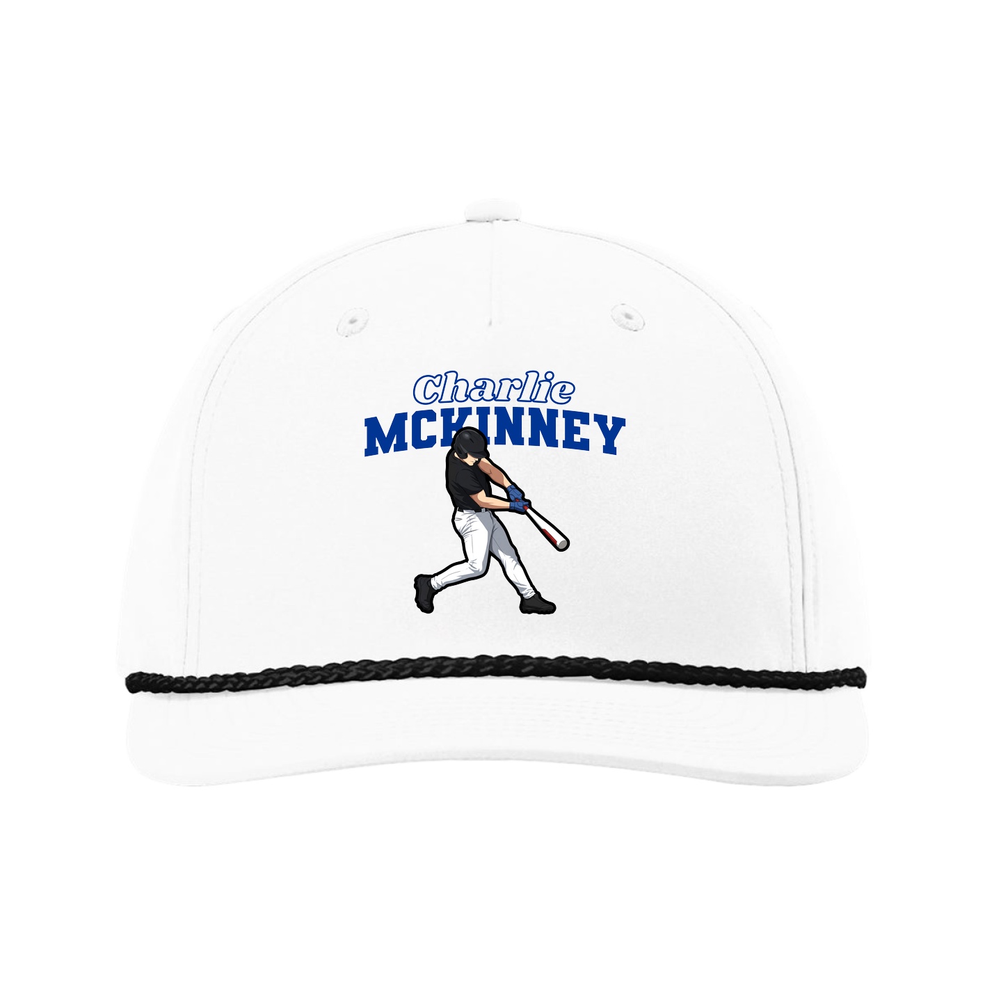 Five-Panel Classic Rope Cap — Name Arch in White