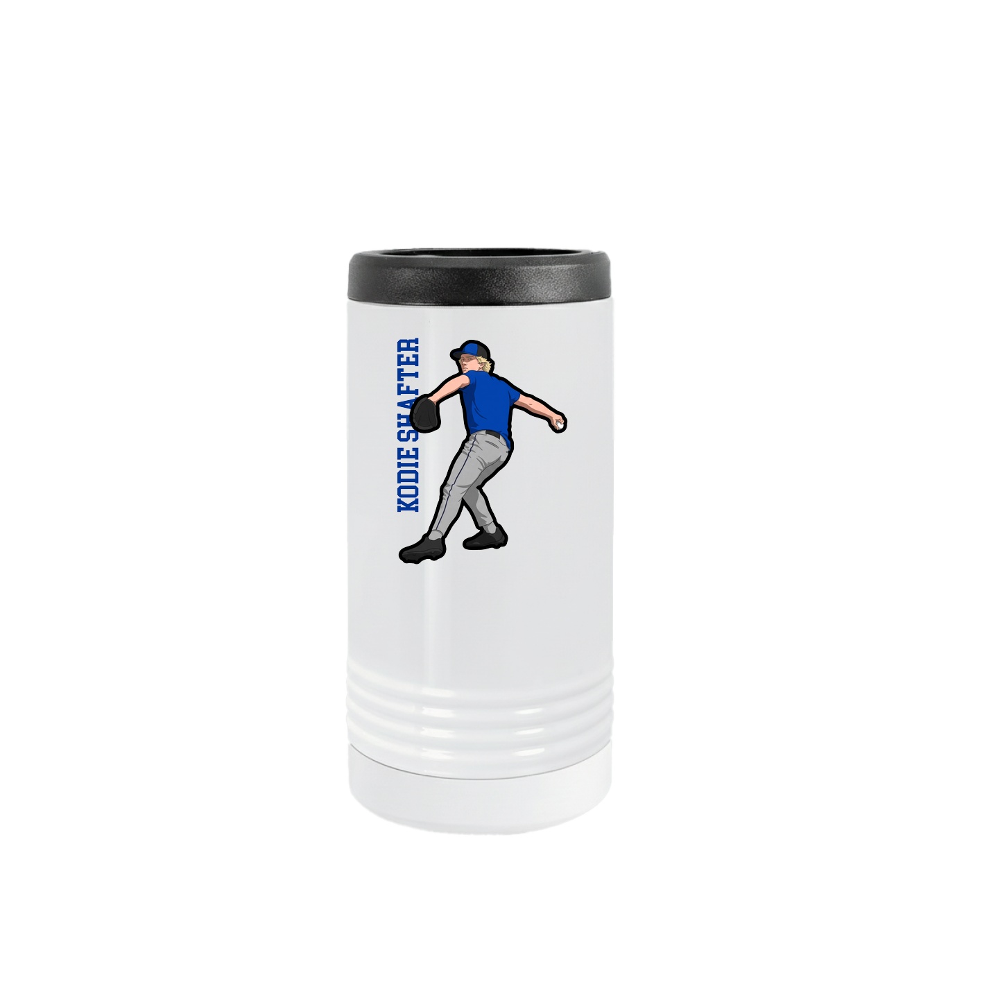 Slim Beverage Holder — Name Vertical in White