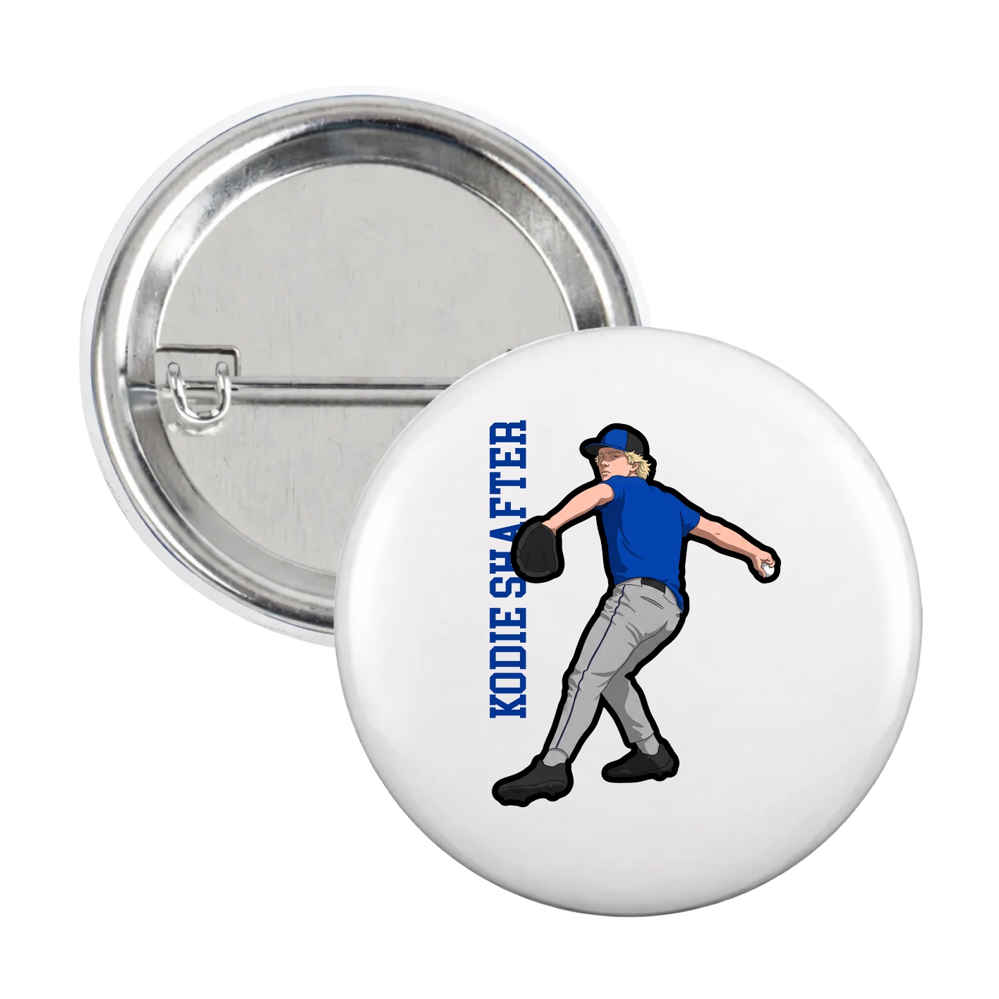 Game Day Button — Name Vertical in White