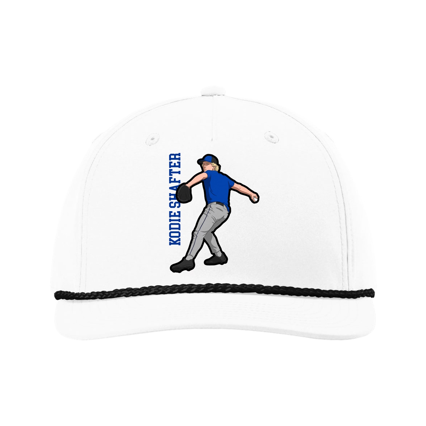 Five-Panel Classic Rope Cap — Name Vertical in White
