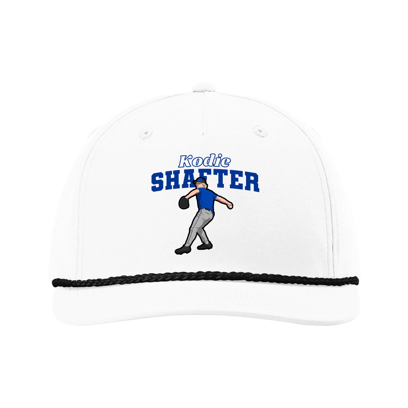 Five-Panel Classic Rope Cap — Name Arch in White