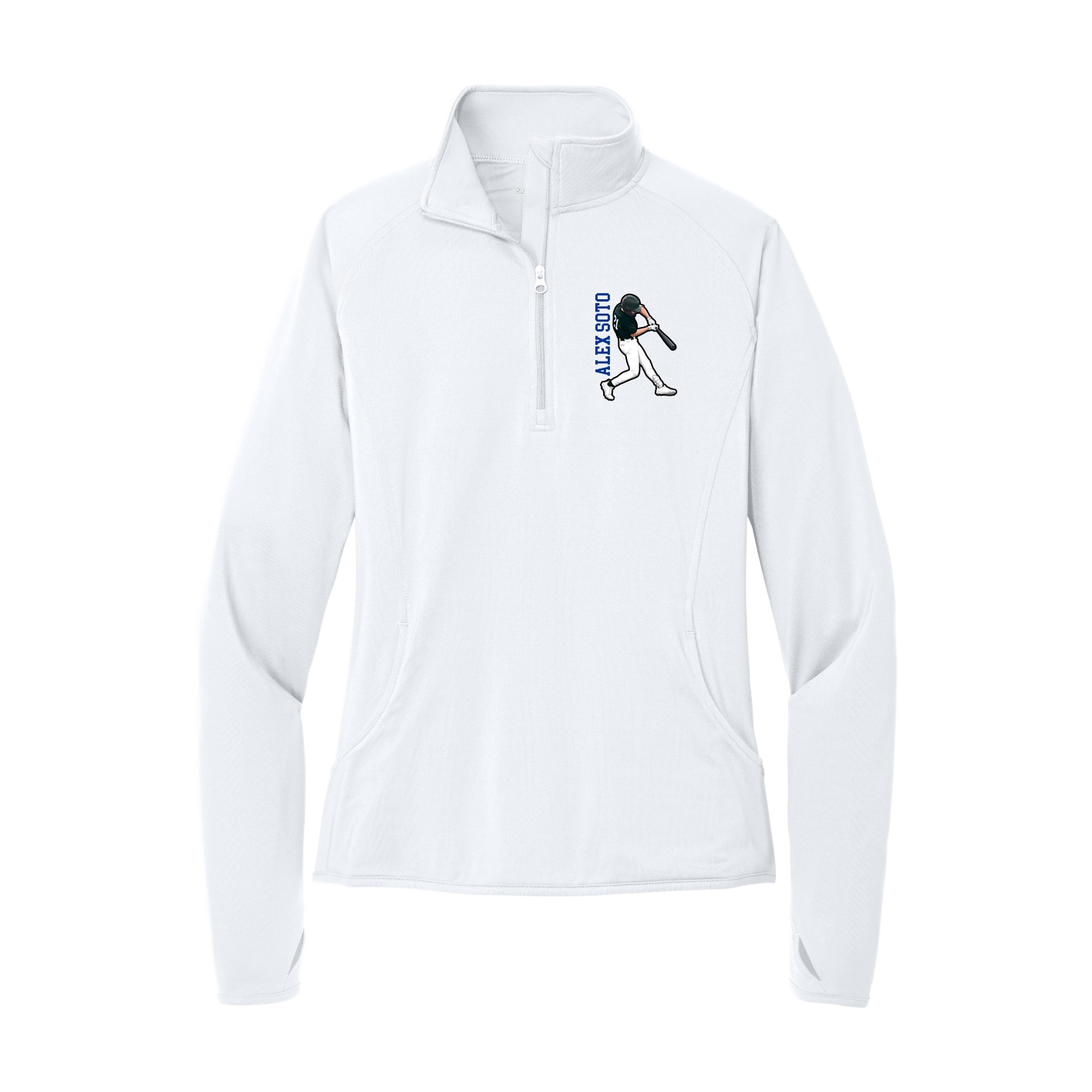 Women's Q-Zip Pullover — Name Vertical in White