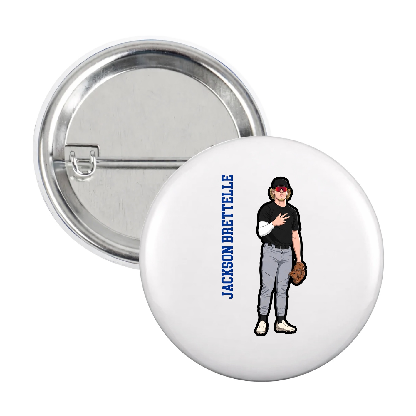 Game Day Button — Name Vertical in White