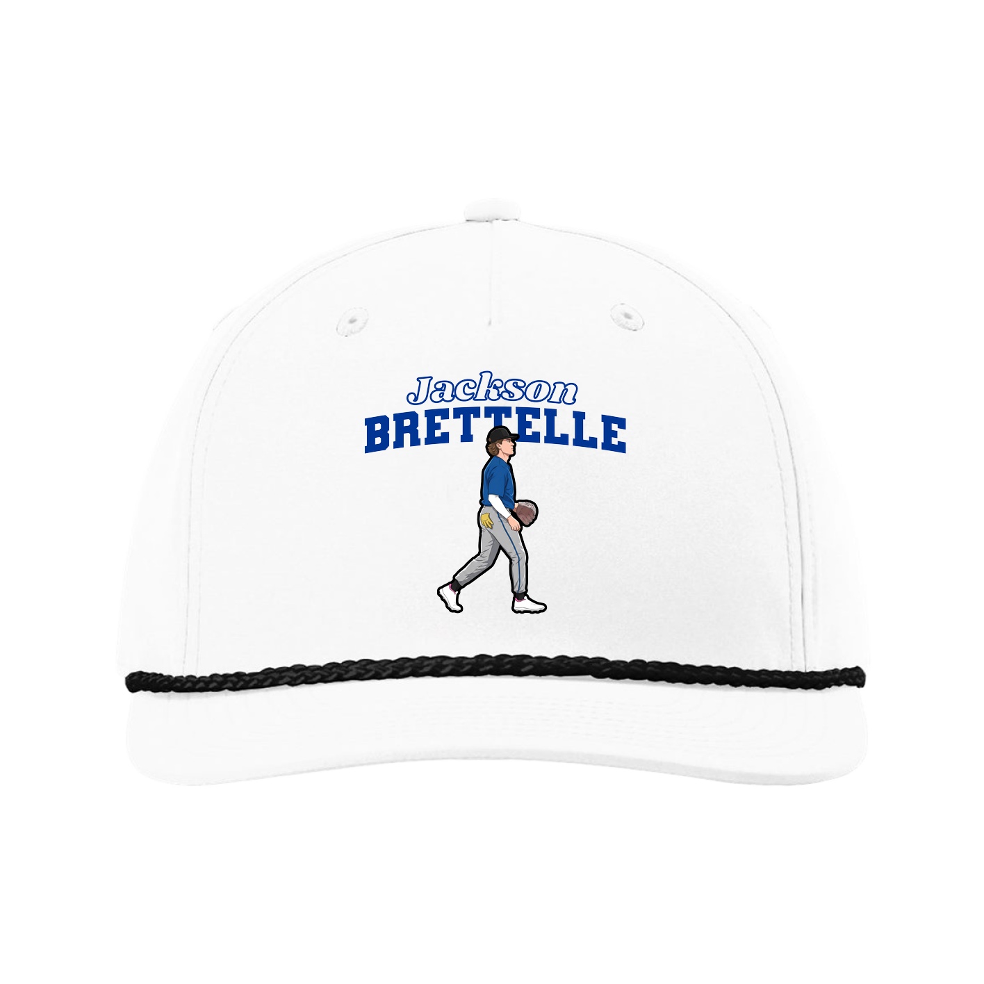 Five-Panel Classic Rope Cap — Name Arch in White