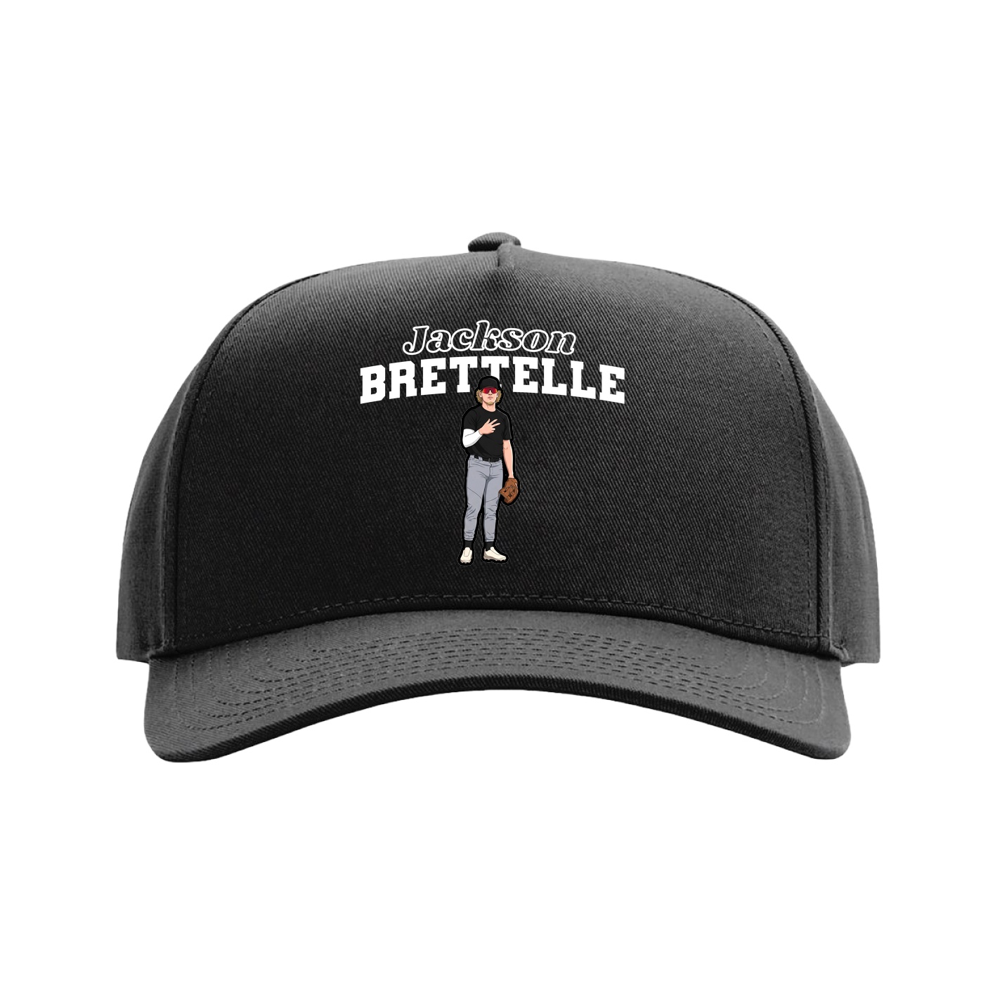 Full Fabric Five-Panel Champ Cap — Name Arch in Black